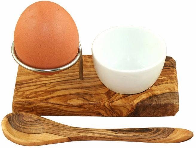 Olivenholz-erleben Eierbecher Design mit Handarbeit Plus, Olivenholz, Eierlöffel), (Set, Eierbecher