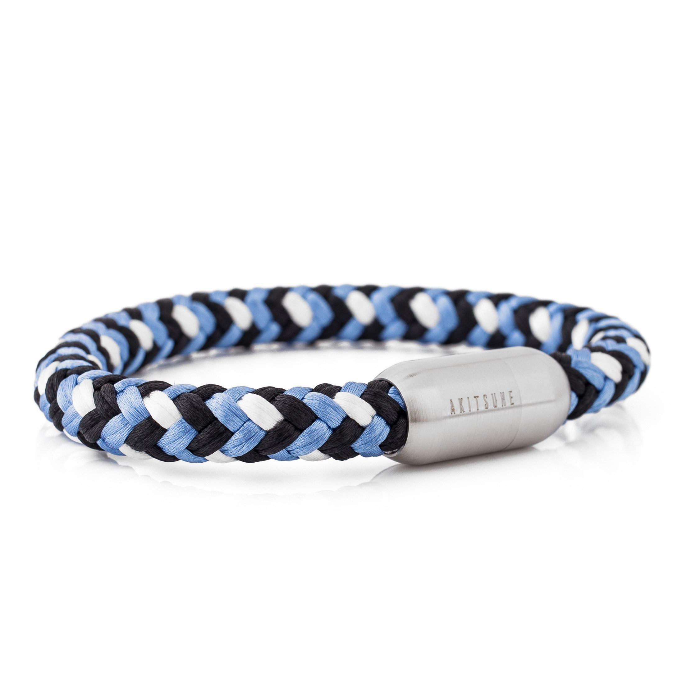 Akitsune Armband Portus Segeltau-Armband Mattsilber - Blau-Weiß 21cm