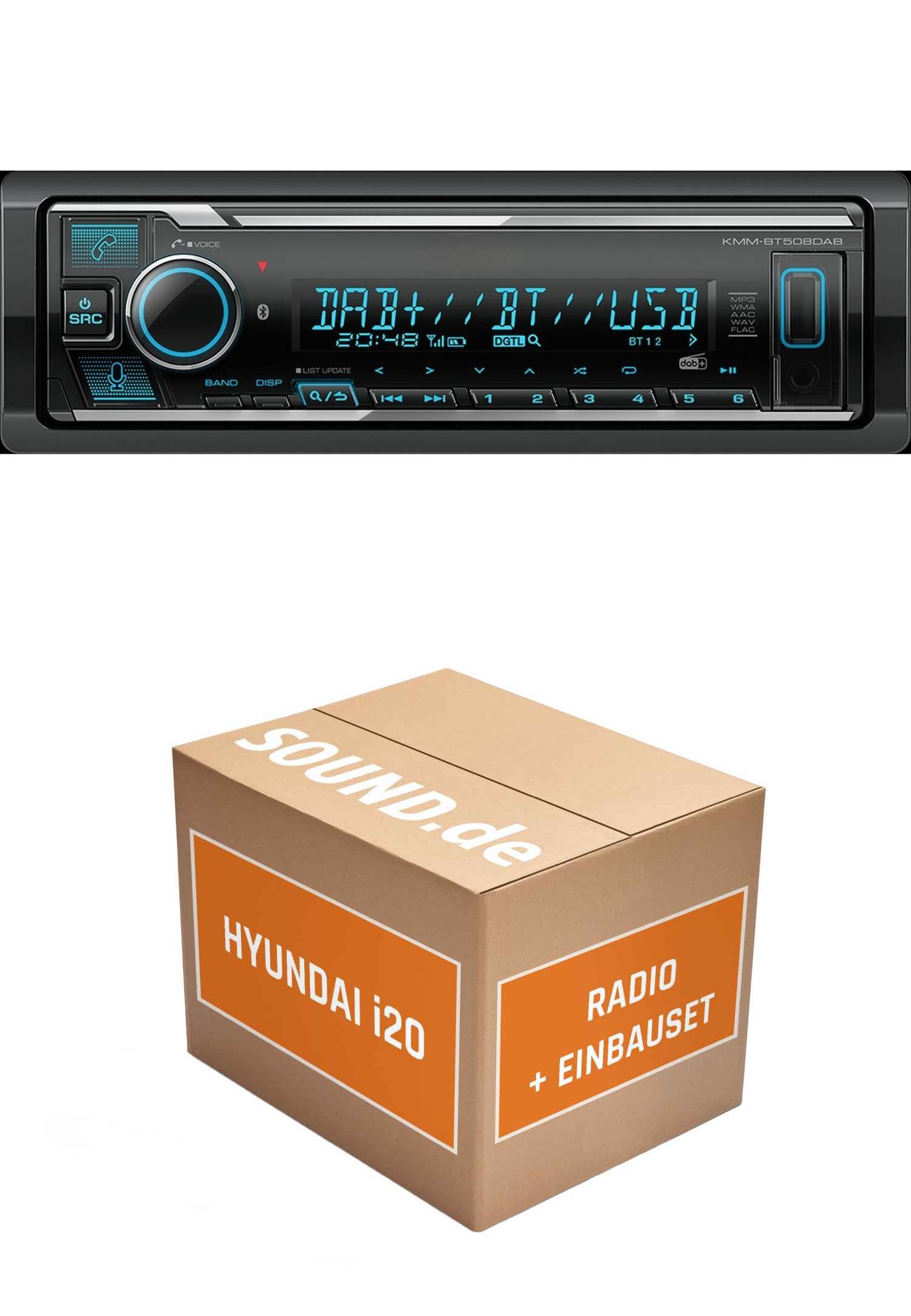 JUST SOUND best choice for caraudio Autoradio Kenwood KMM BT508DAB für Hyundai i20 PB Silber Bluetooth DAB Autoradio (RDS, AM/FM Radio, Animiertes Display, Freisprecheinrichtung, 1 DIN)