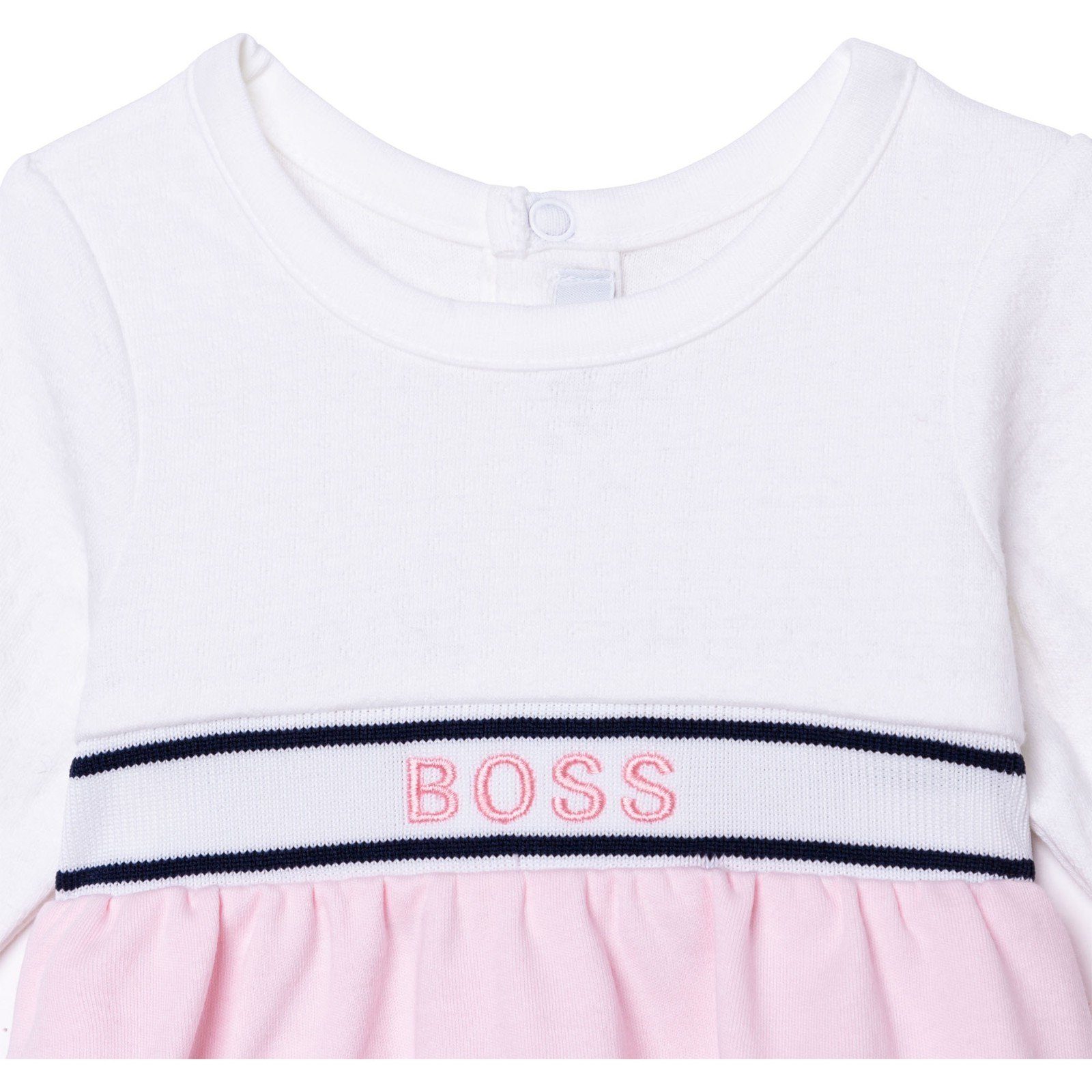 Boss Kidswear A-Linien-Kleid BOSS Kidswear Baby Kleid langarm Jacquard Logo rosa weiß