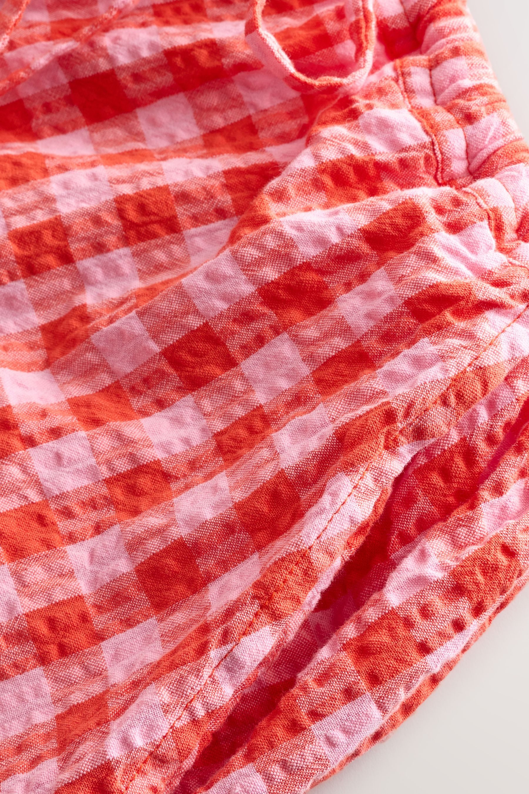 Next Kurzarmbluse Bluse mit Puffärmeln, Vichykaros und Bindedetail (1-tlg)