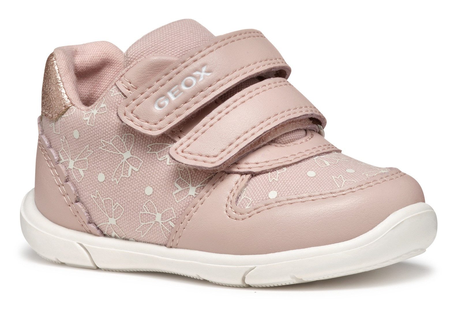 Geox B ZAPITO GIRL Lauflernschuh, Festtagsschuh, Klettschuh mit Schleifchen bedruckt und Glitzer