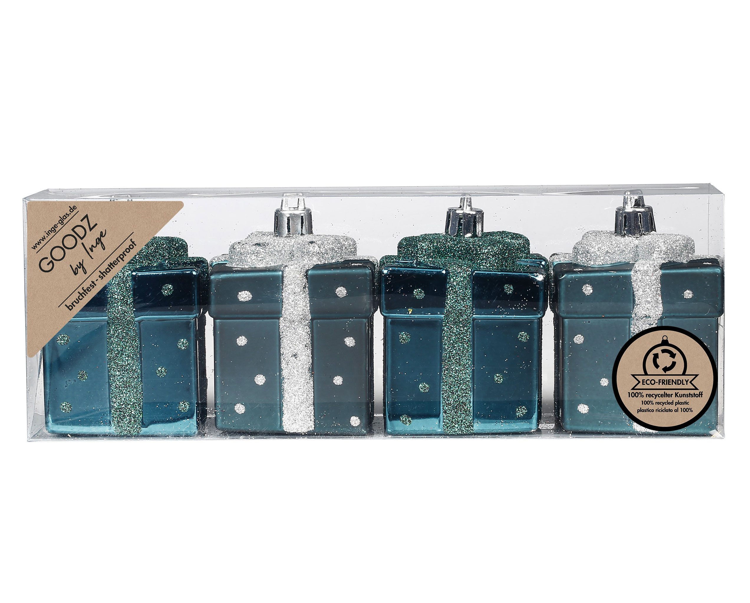 Holly & Jolly Christbaumspitze, Christbaumschmuck Geschenkbox 6cm Kunststoff 4er Set - Emerald