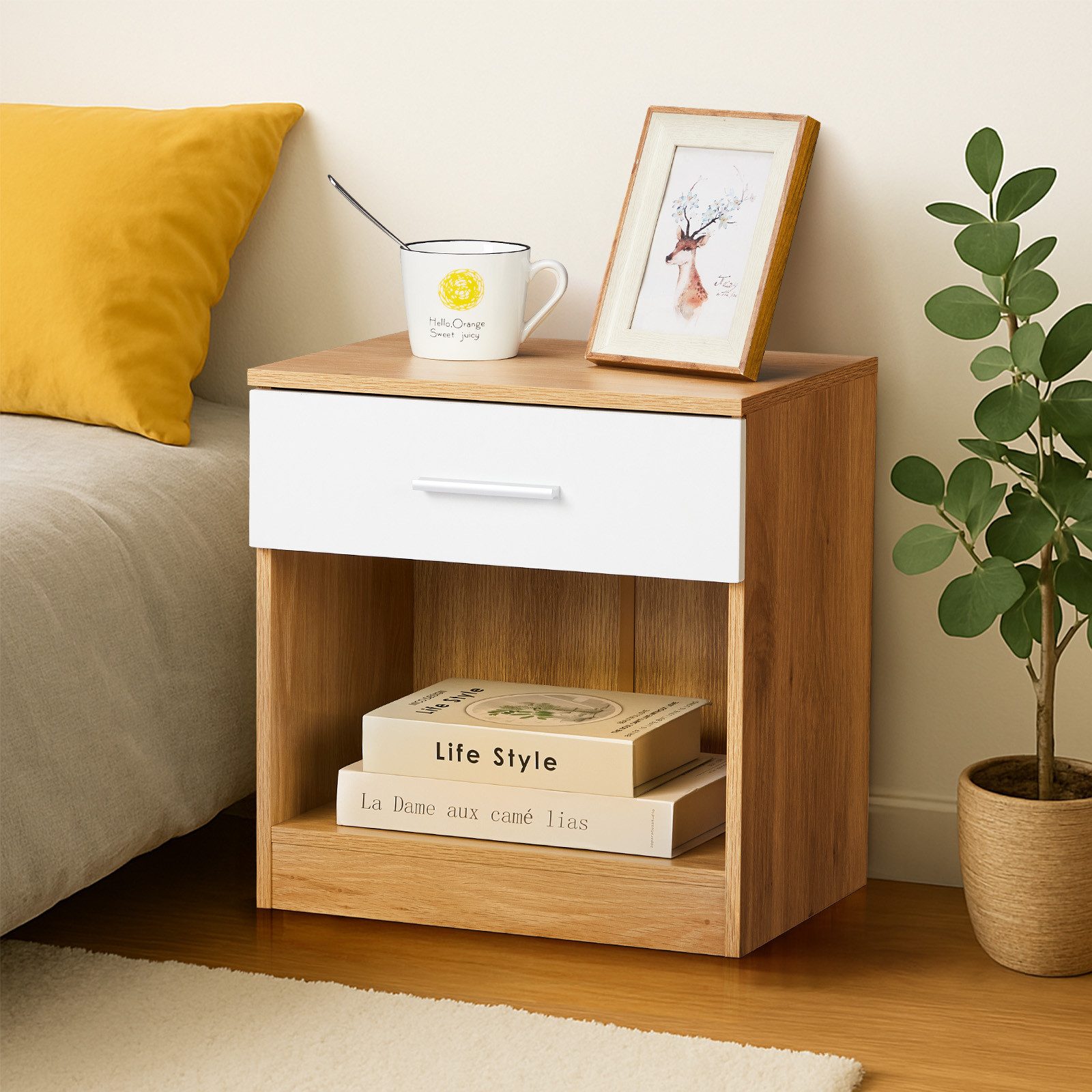VINGLI Nachttisch Kleiner Beistelltisch Weiß, Nachtschrank mit Schubladen, Nachtkommde (1-St), 39 x 29x 41 cm, für Boxspringbetten – Bild 2 von 5