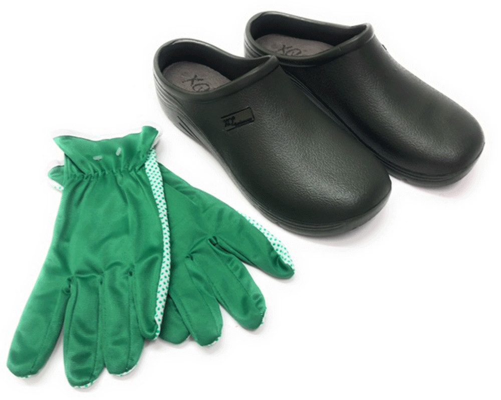 Steinnacher Bärbel Herren Clogs grün mit Gartenhandschuhen Gr. 42 Clog