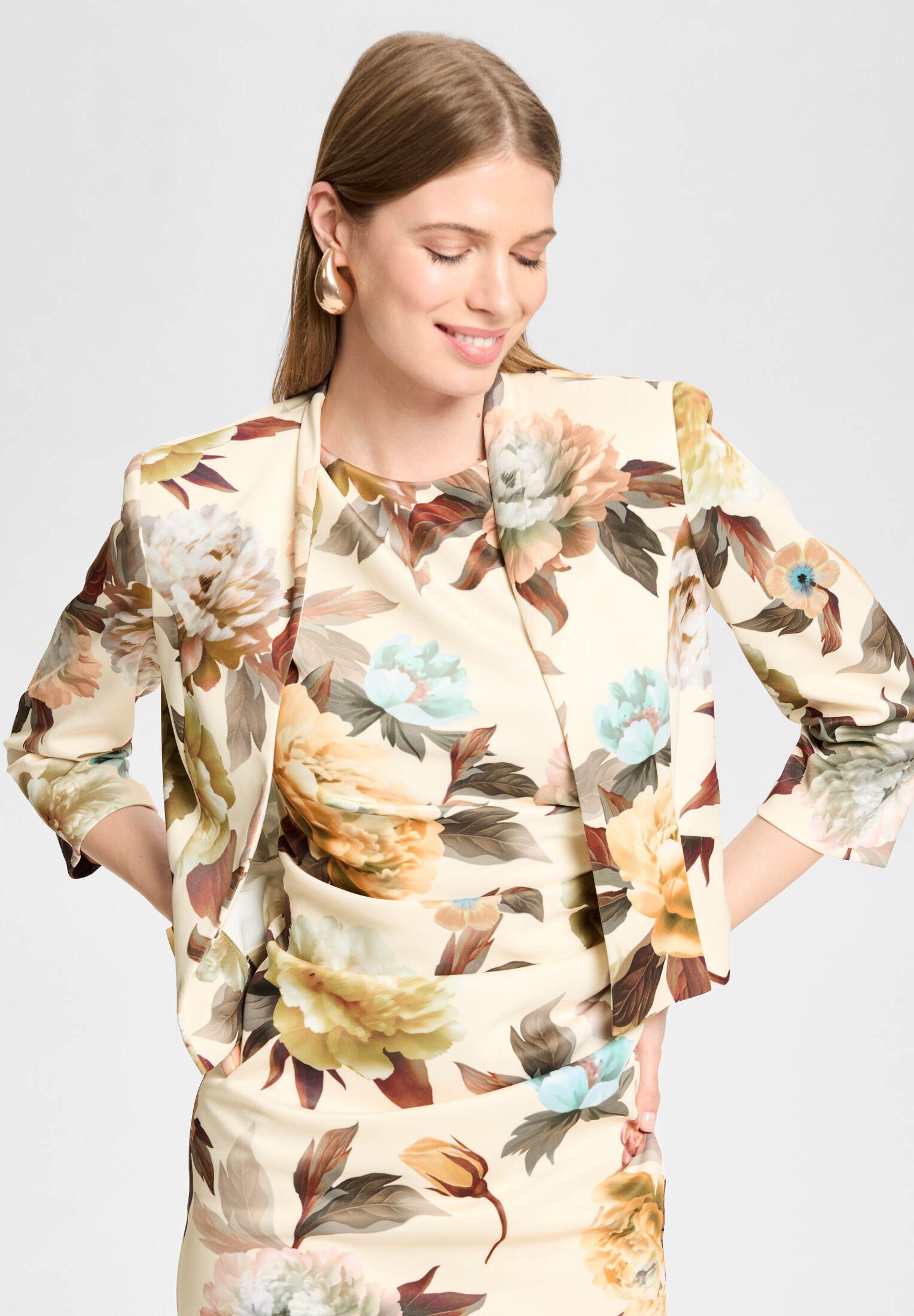 SWING Jackenblazer - Floral bedruckter Scuba Blazer Taillierte Passform