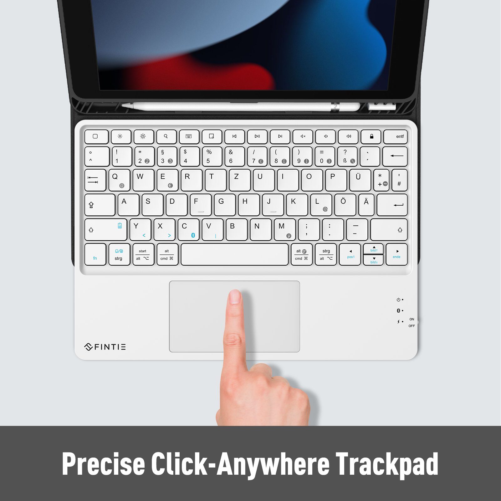 Fintie Kabellose Bluetooth Tastatur mit Touchpad, Deutsch Layout Tastatur Tablet-Tastatur (für iPad, Samsung, Lenovo Tablets, iPhone, Smartphone, Android-Tablets)