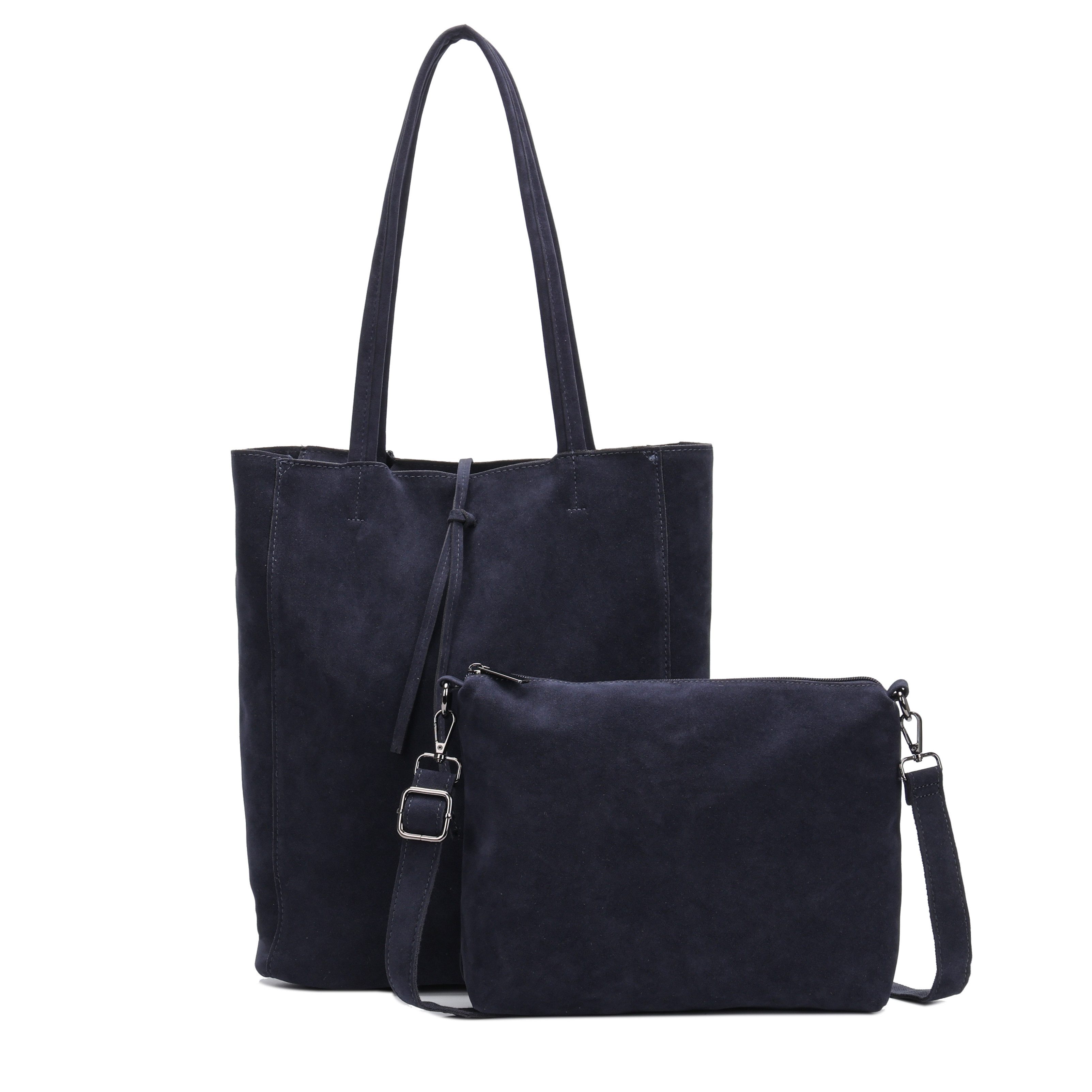 MIRROSI Shopper Damen Tasche 2-teilig Wildleder-Optik aus Stoff (Schultertasche mit kleiner Umhängetasche, 31x14x36 cm), Neue Kollektion Herbst/Winter 2026