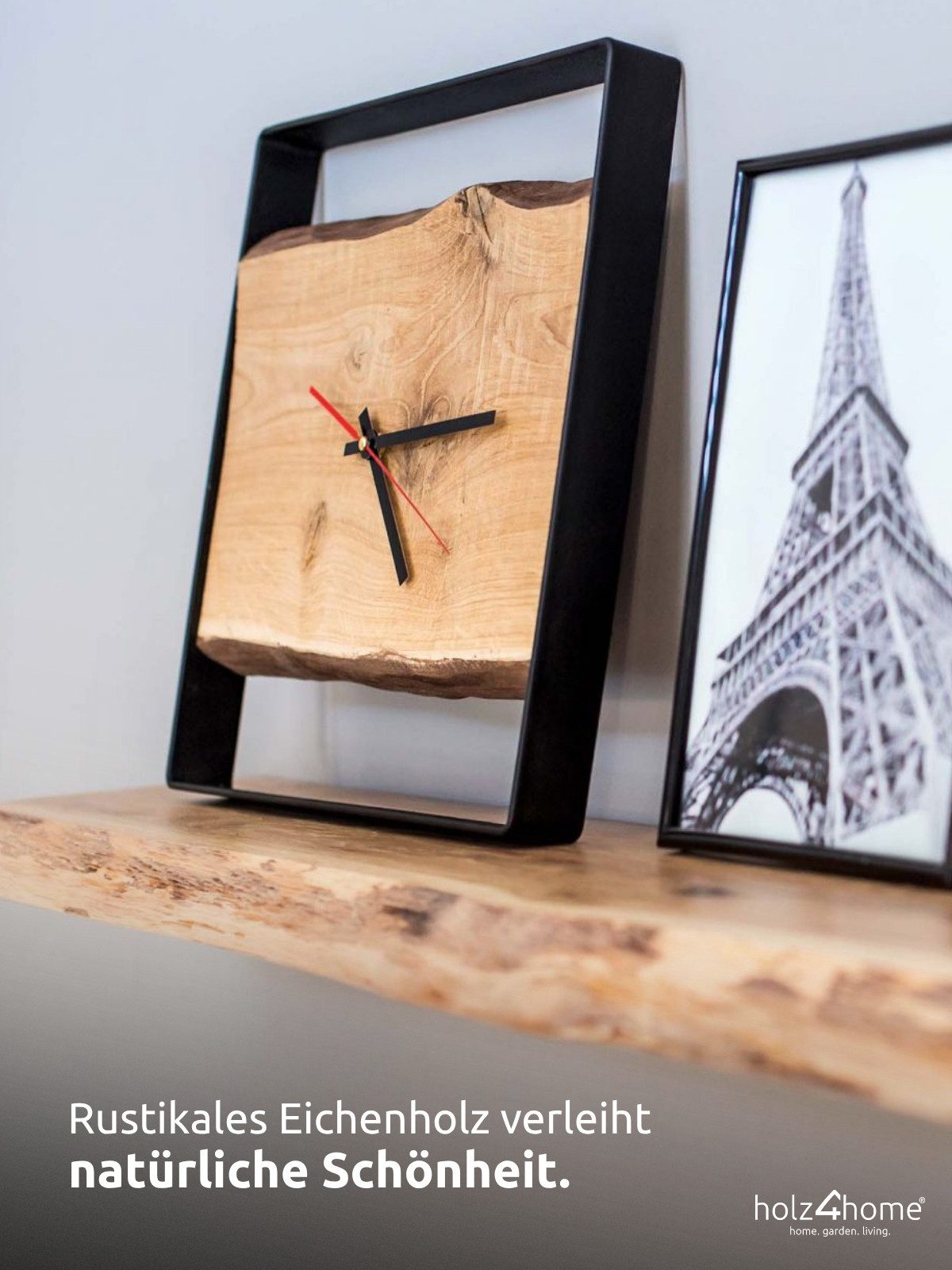 holz4home® Wanduhr aus Eichenholz I Quadratische Holzuhr mit Stahlrahmen (A günstig online kaufen