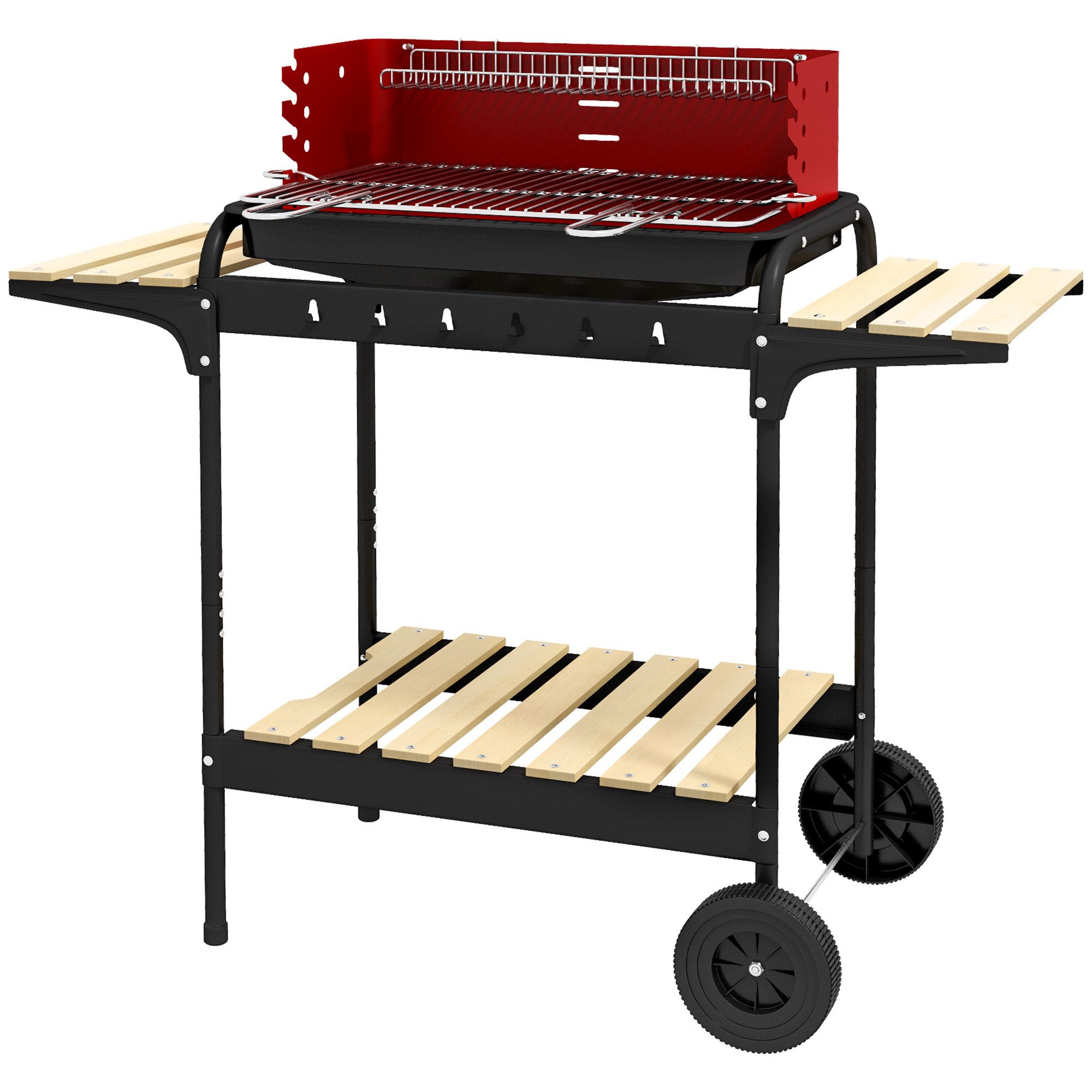 Novzep Holzkohlegrill Holzkohlegrill BBQ Smoker mit Räder, höheverstellbar Grillrost, Holzablage 103x47x95 cm