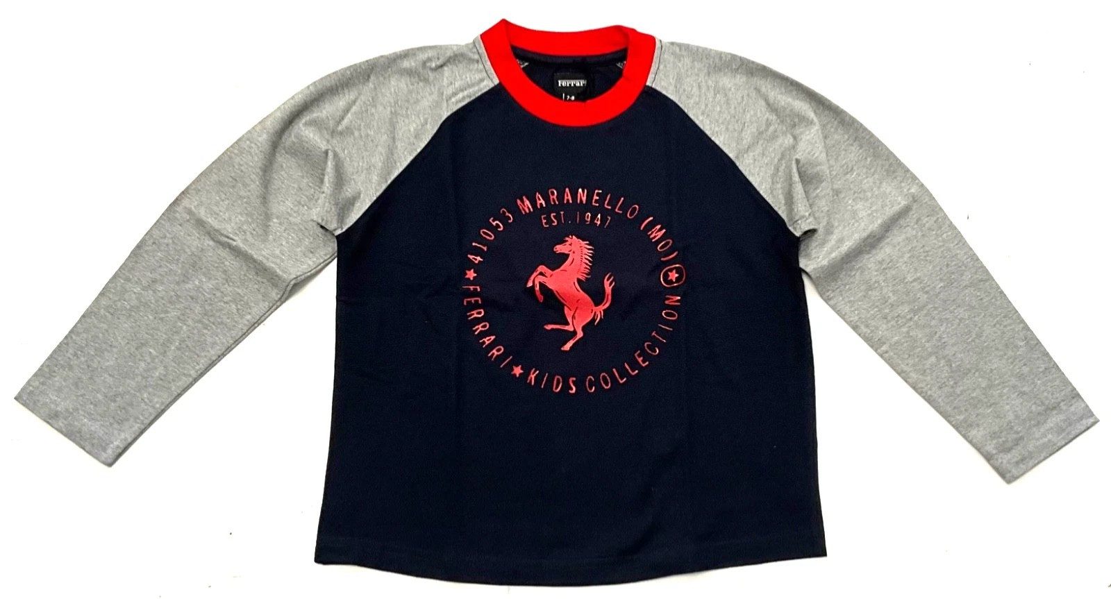 Ferrari Langarmshirt Ferrari Kinder T-Shirts, Ferrari KID L/S T-SHIRT POSTMARK 2SC BLUE aus Baumwolle, Rundhalsausschnitt