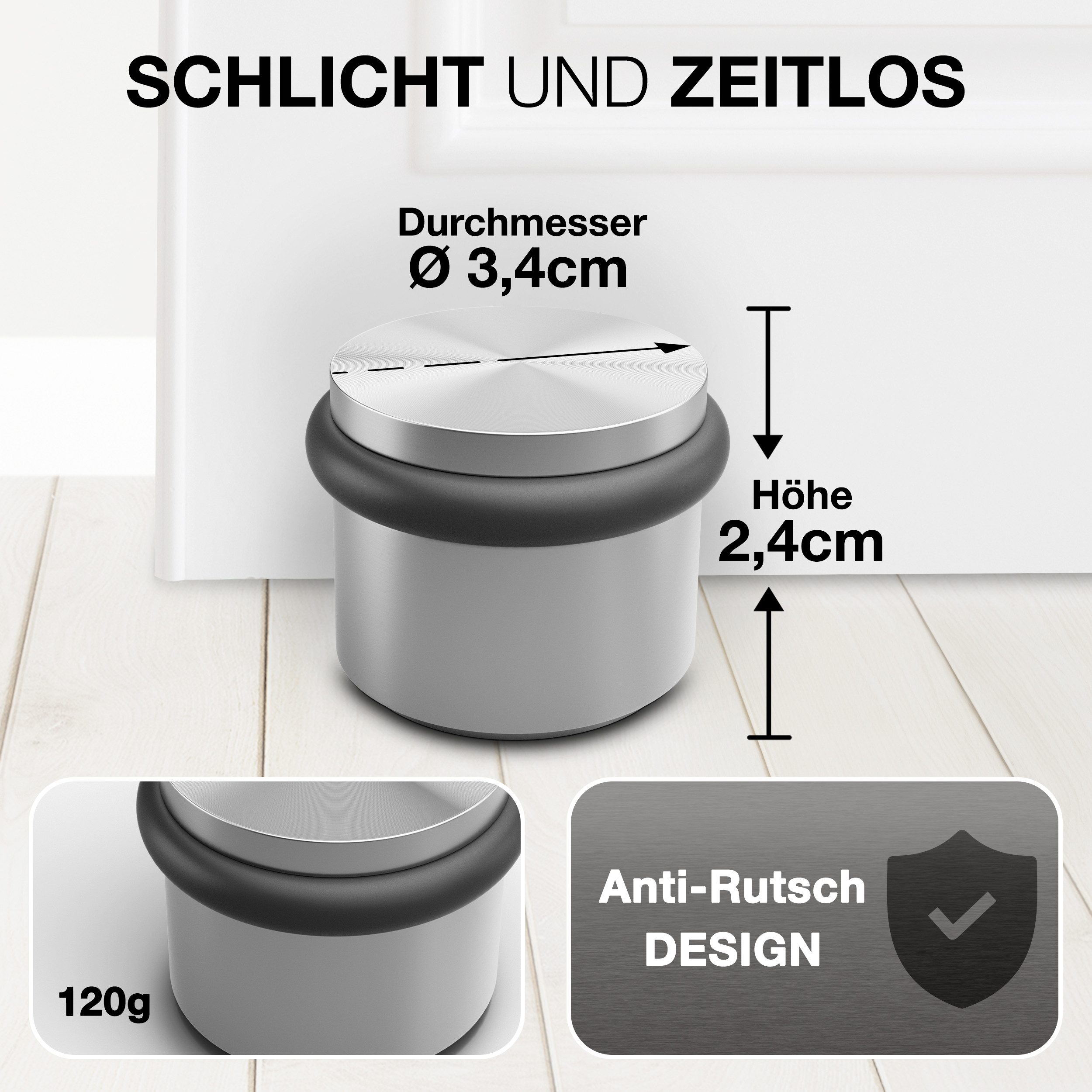 PHOS Design Türstopper aus massivem Edelstahl und Viton® Gummi-Puffer, Boden-Türstopper