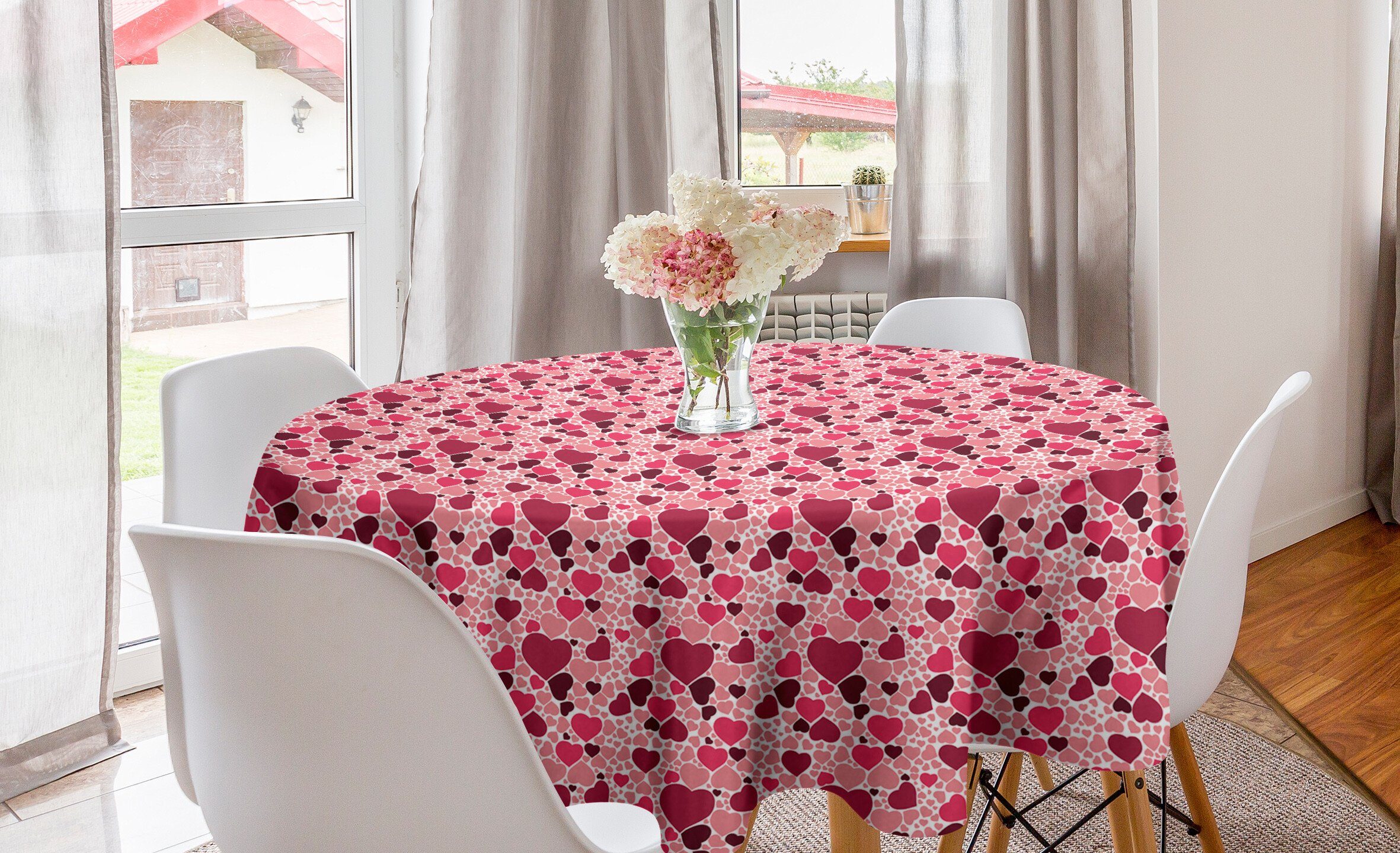 Abakuhaus Tischdecke Kreis Tischdecke Abdeckung für Esszimmer Küche Dekoration, Romantisch Gradient Love Theme Herzen