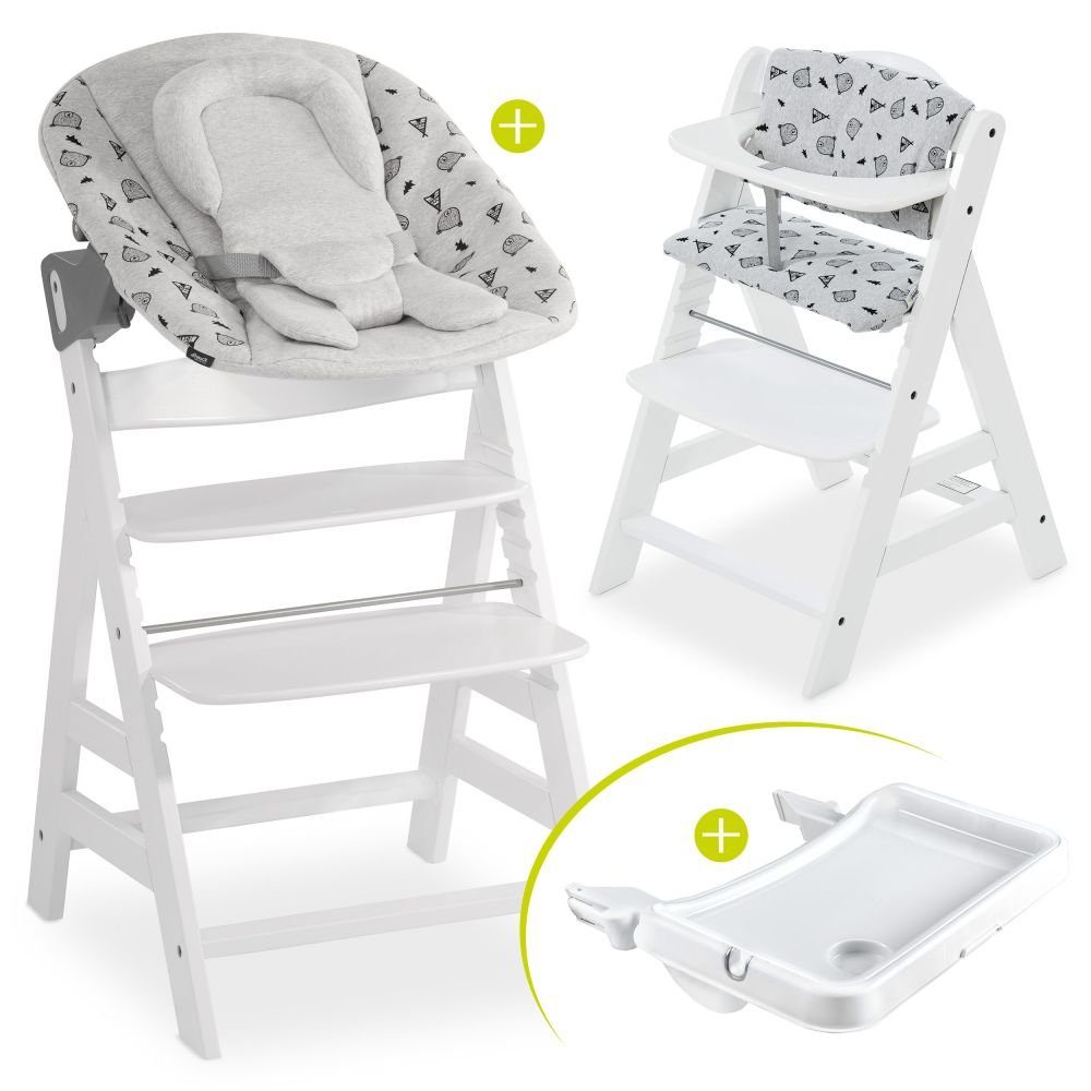 Hauck Aufsatz XL Geburt, Hochstuhl Babystuhl (Set, Alpha für St), Sitzauflage Weiss Newborn Plus Set Essbrett, Neugeborene, 5 ab