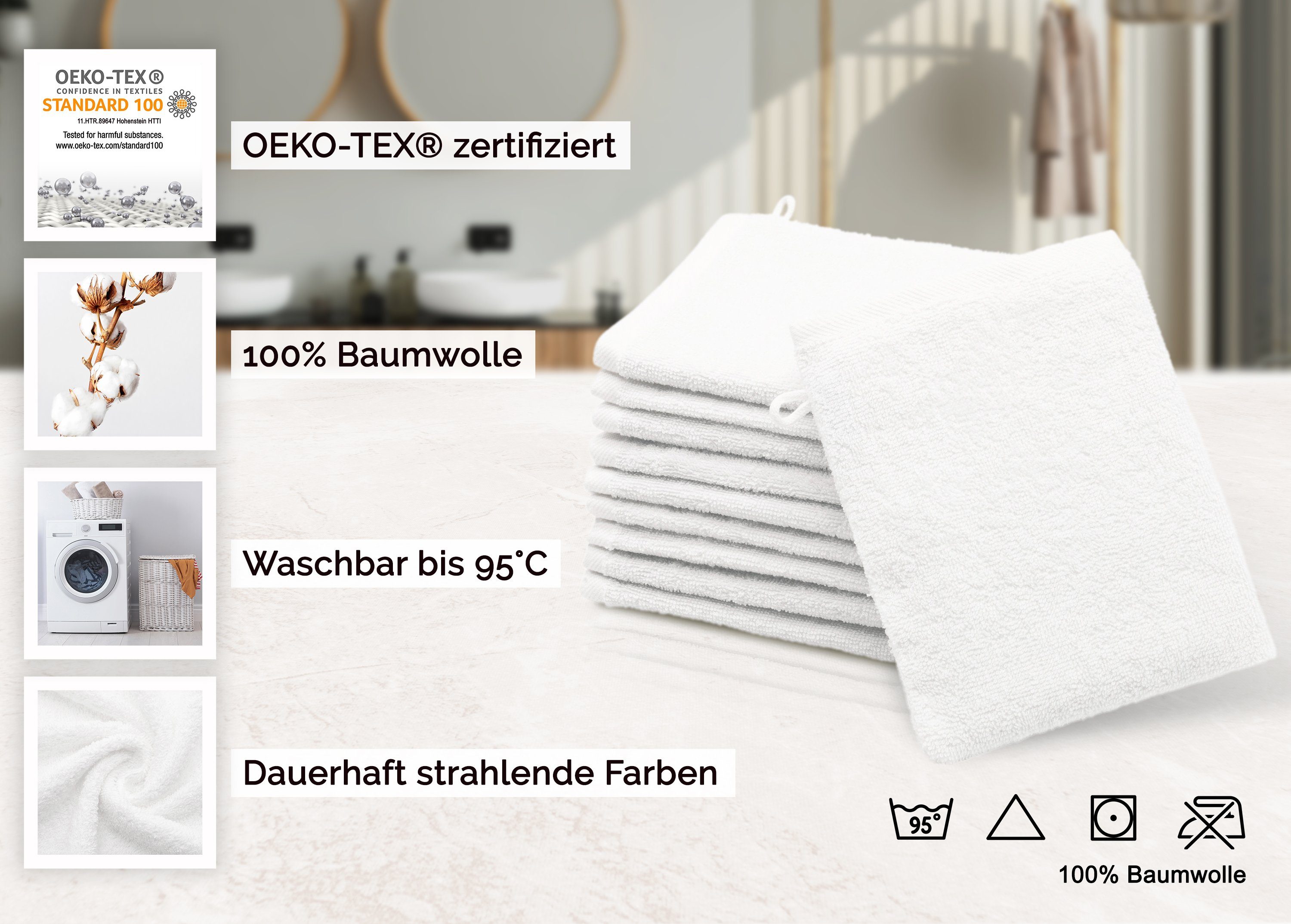 ZOLLNER Waschlappen Baumwolle, weiß x cm, 21 (10-tlg), vom 100% Hotelwäschespezialisten 16