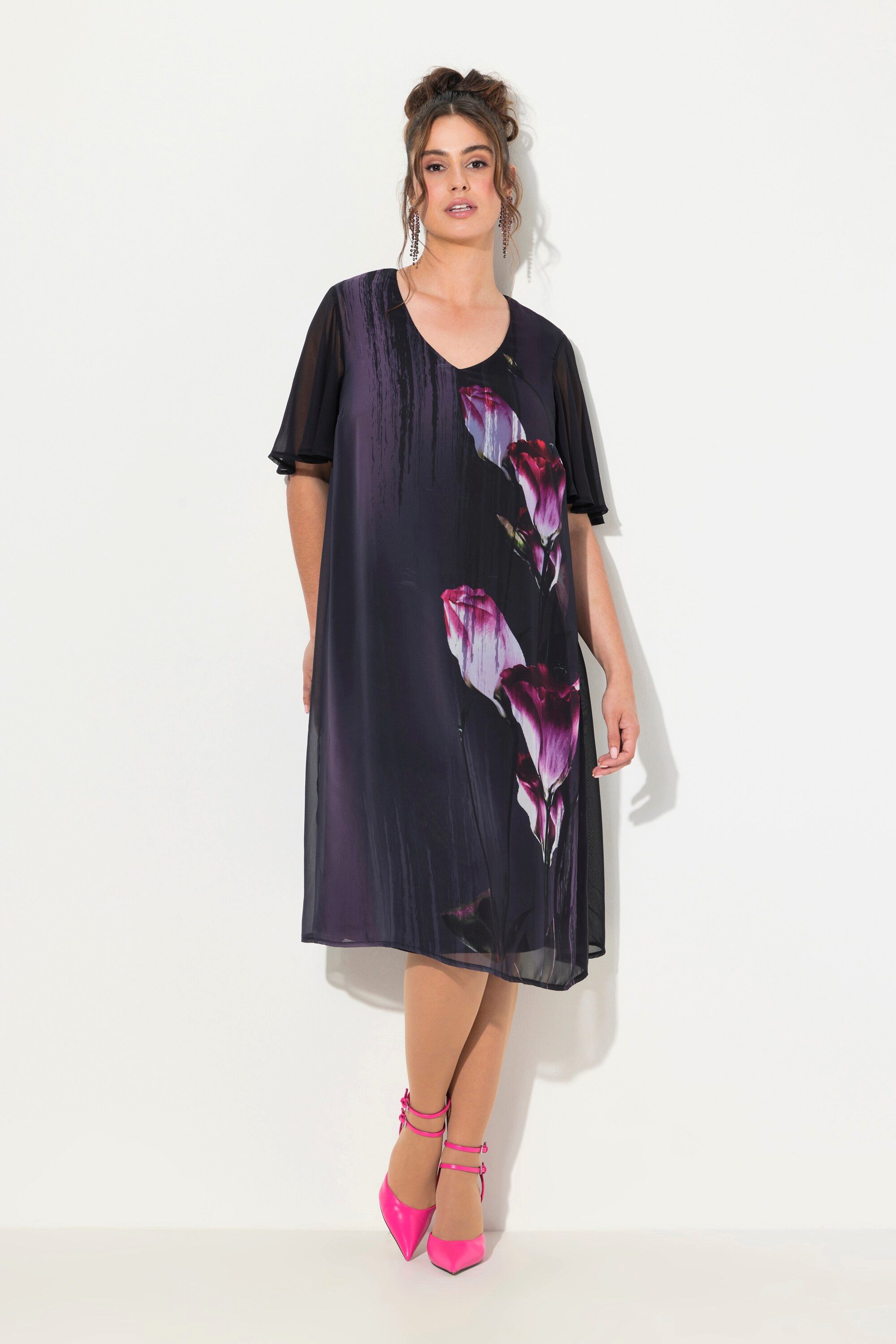Ulla Popken Abendkleid Kleid Blüten A-Linie günstig online kaufen