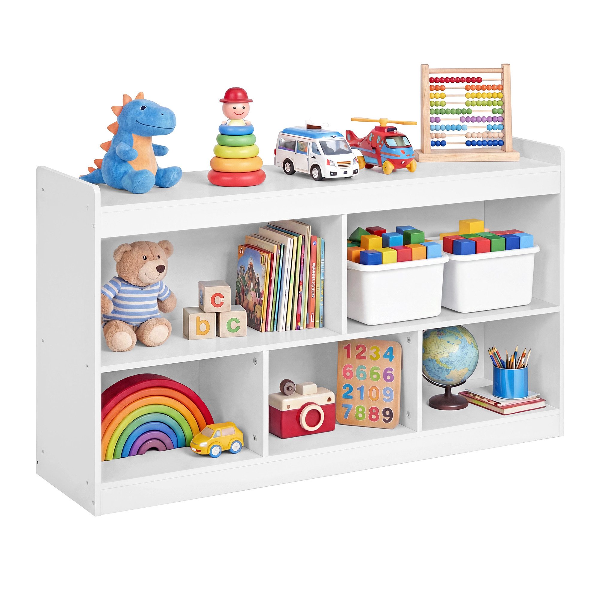 SONGMICS Schuhregal Kinderregal Spielzeug Aufbewahrung, 5 offene Fächer, 30 x 112,2 x 65 cm, Kinderzimmer, Spielzeugregal, Bücherregal Kinder