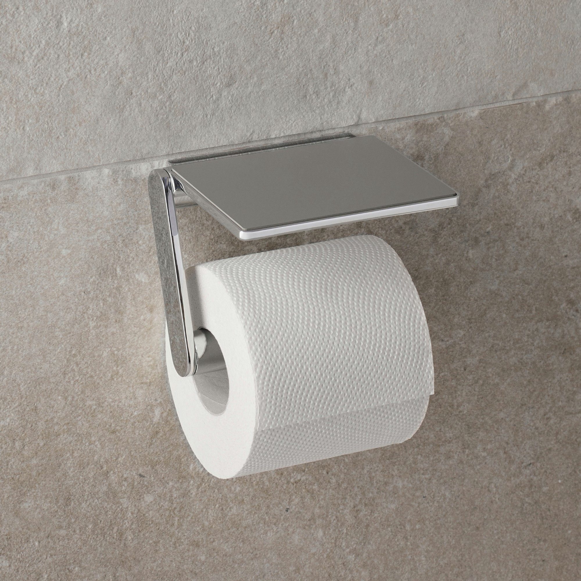 Keuco Toilettenpapierhalter Plan mit offenem Bügel (Vormontiert), schwenkbar, mit Ablage, Metall verchromt, Made in Germany, Wandmontage – Bild 3 von 4