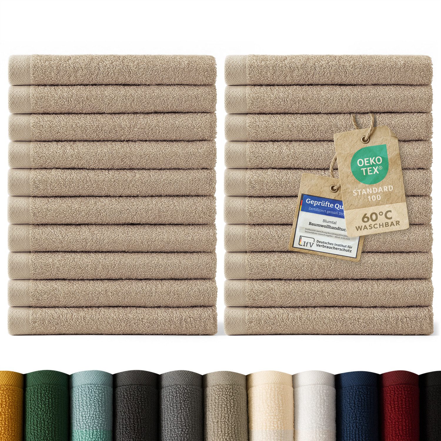 Blumtal Gästehandtücher Premium 30x30cm oder 30x50cm weich und saugstark, Frottee (24-St), 10er (30x50cm), 12er und 24er Set (30x30cm), 100% Baumwolle