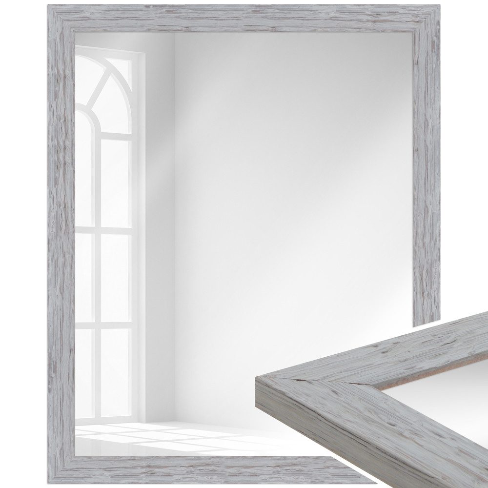 WANDStyle Wandspiegel H750, Grau, aus Massivholz im Landhausstil