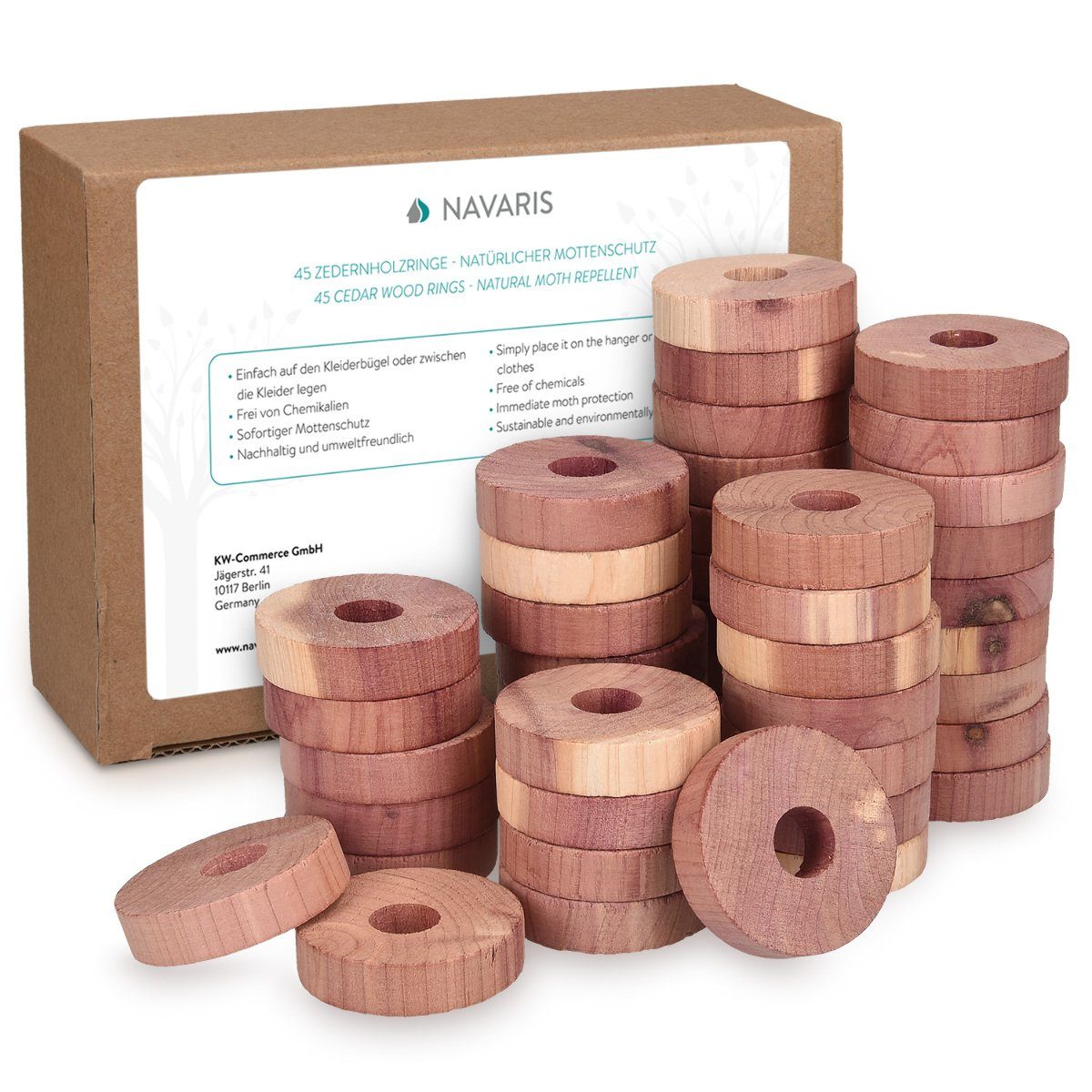 Dekobügel 45x Bio Mottenschutz Ringe aus Holz - Schutz vor Motten