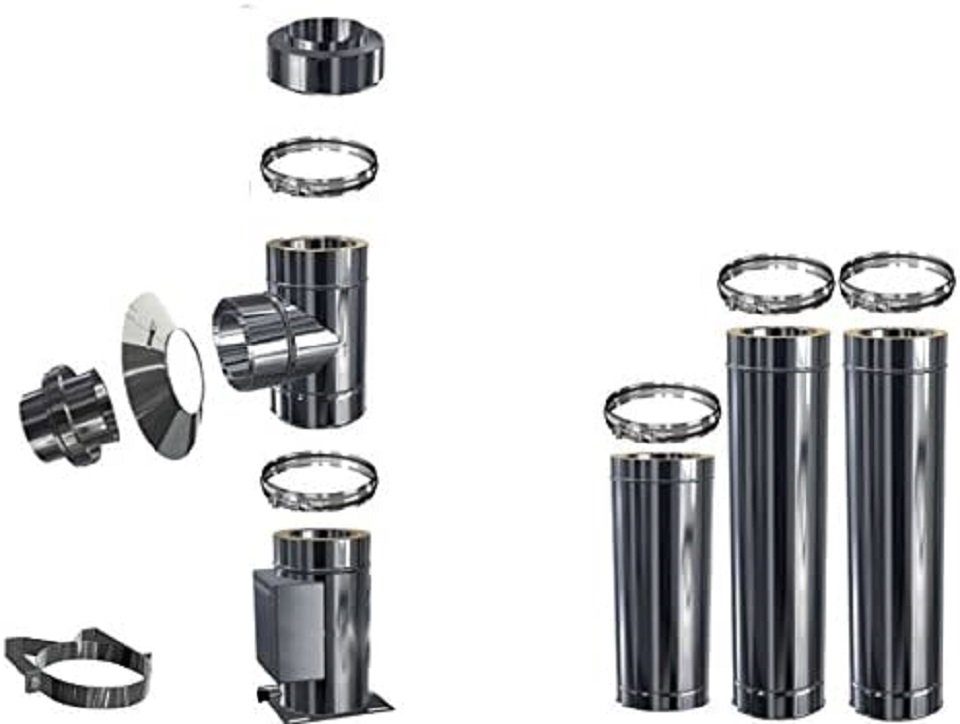 Schornstein-Zentrallager Schornstein Schornstein DW 150 Höhe 3,7 m Doppelw. Bausatz 330 mm 1m Wanddurchf., Ø 150.00 mm, Doppelwandig Komplett Set, 330 mm Wandabstand, 1m Wanddurchführung