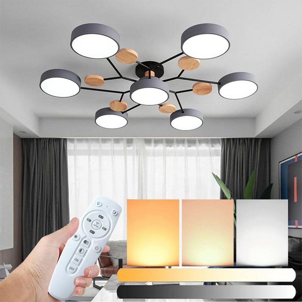 DOPWii Deckenleuchte 6 + 1 Köpfe Deckenlampe, für Wohnzimmer, 3 Lichtmodi