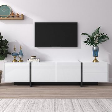 REDOM Lowboard TV-Schrank (Mit farbblockierten Beinen in Hochglanz-Weiß und Schwarz), Breite:190cm