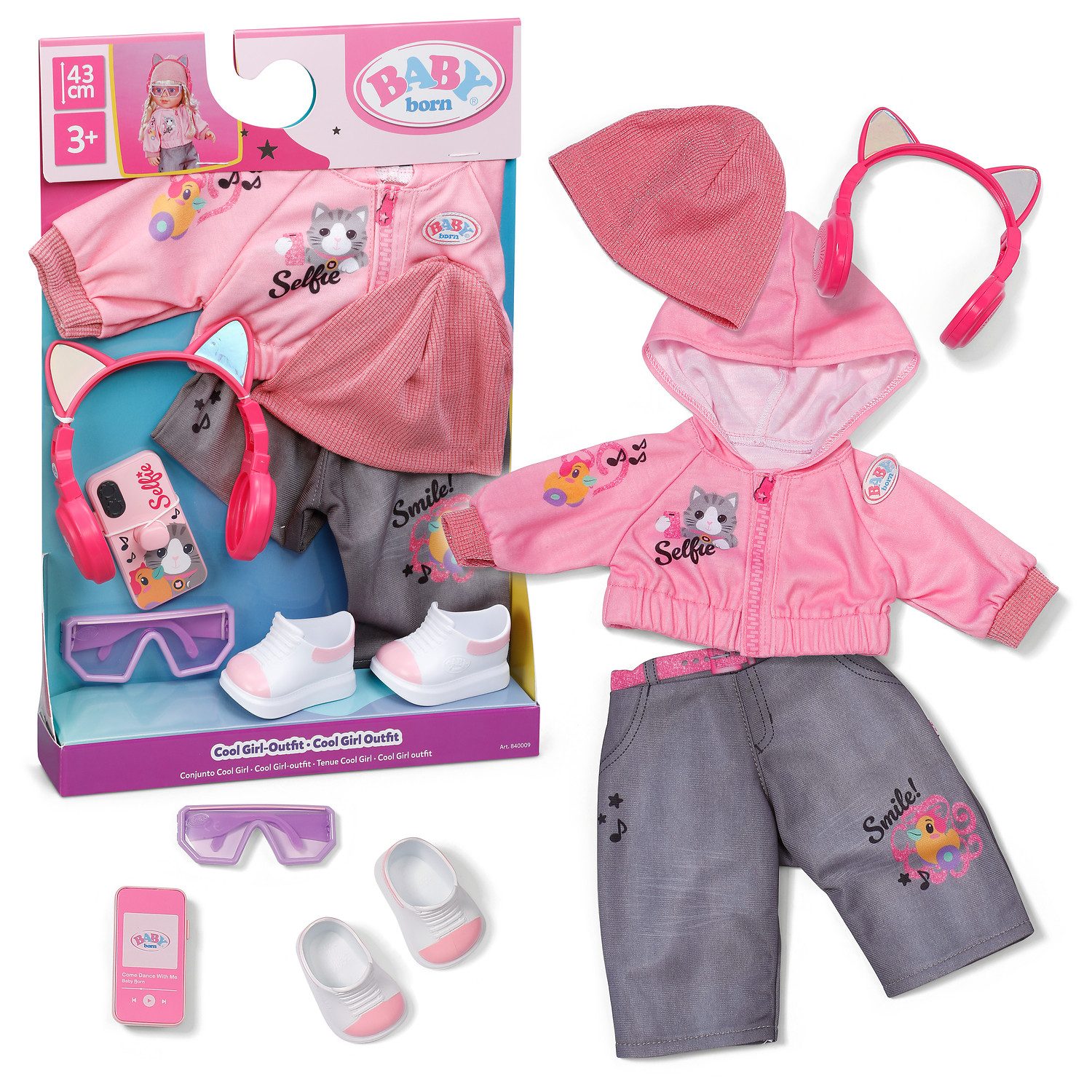 Baby Born Puppenkleidung Cool Girl Outfit 43 cm (Set), passend für Click & Play BABY born Puppen Größe 43 cm