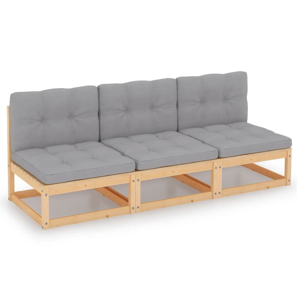 vidaXL Loungesofa 3-Sitzer-Sofa mit Kissen Kiefer Massivholz, 1 Teile Natur