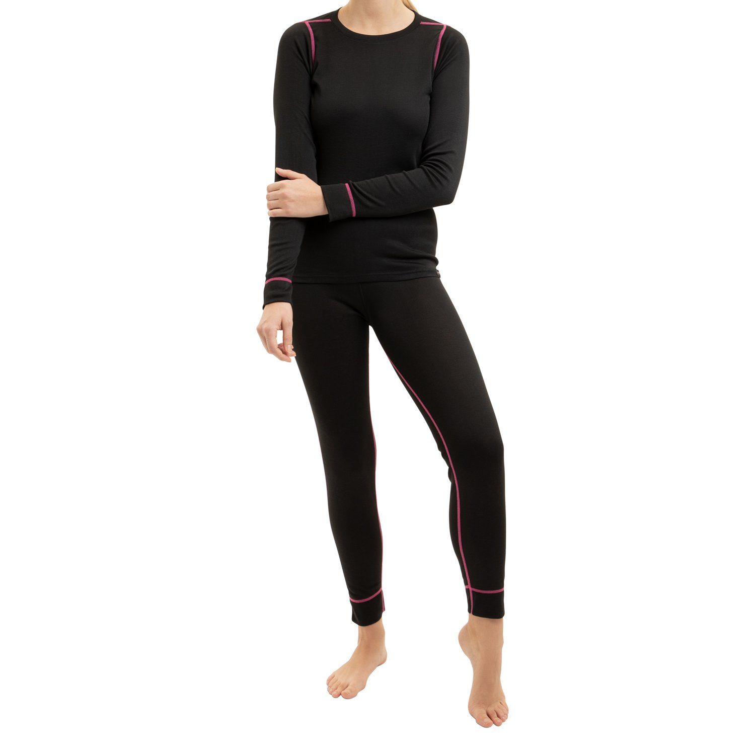 CFLEX Thermohose POLARDRY Damen lang Schwarz-Pink Thermo warme Wäsche Set Unterwäsche Ski