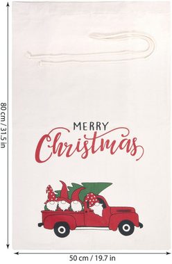 BRUBAKER Aufbewahrungstasche Weihnachtssack Weihnachtsauto - Merry Christmas - 80 cm Geschenksack (1-tlg., Gnom Familie im Auto mit Tannenbaum), Nikolaussack Sack Baumwolle mit Kordel für Geschenke