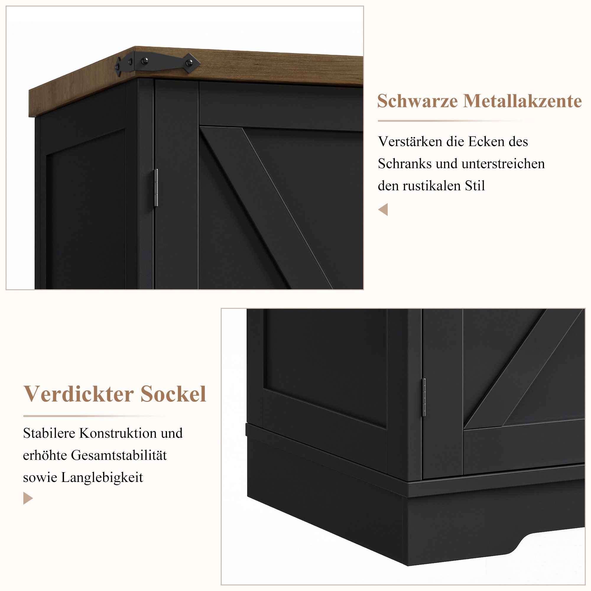 HOMECHO Küchenbuffet 180 cm Hoch Küchenschrank mit 4 Türen und Schubladen – Bild 5 von 5