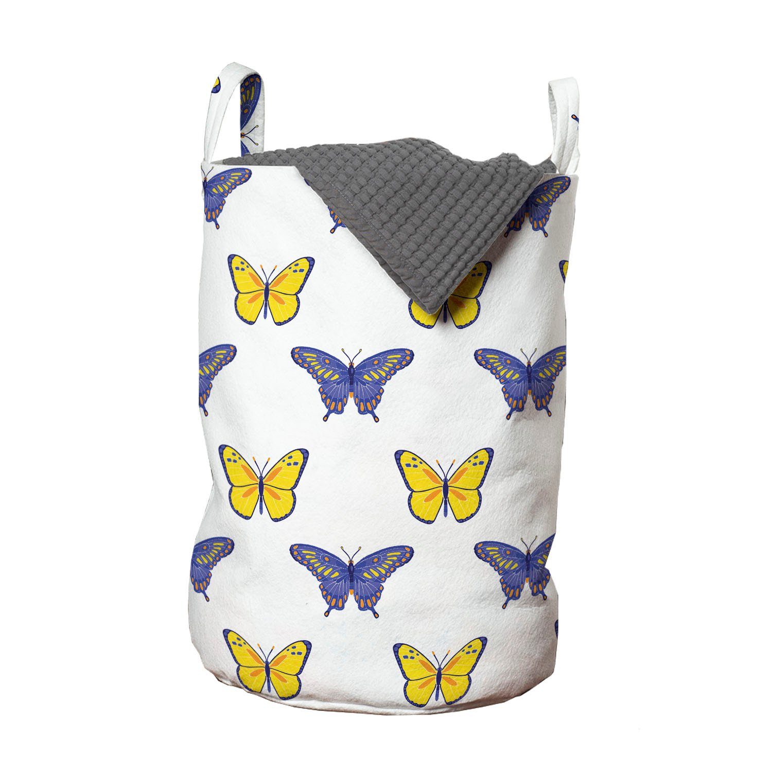 Abakuhaus Wäschesäckchen Wäschekorb mit Griffen Kordelzugverschluss für Waschsalons, Tiere Natürliche Schmetterlinge Muster
