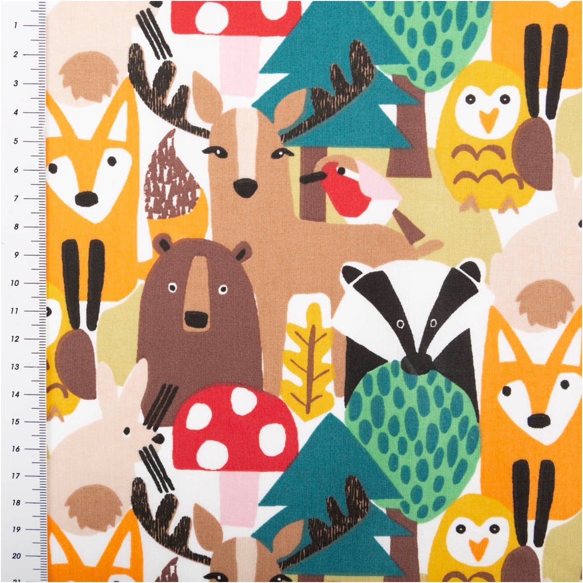 SCHÖNER LEBEN. Stoff Kinderstoff Meterware Baumwollmischung Waldtiere bunt 140cm, pflegeleicht