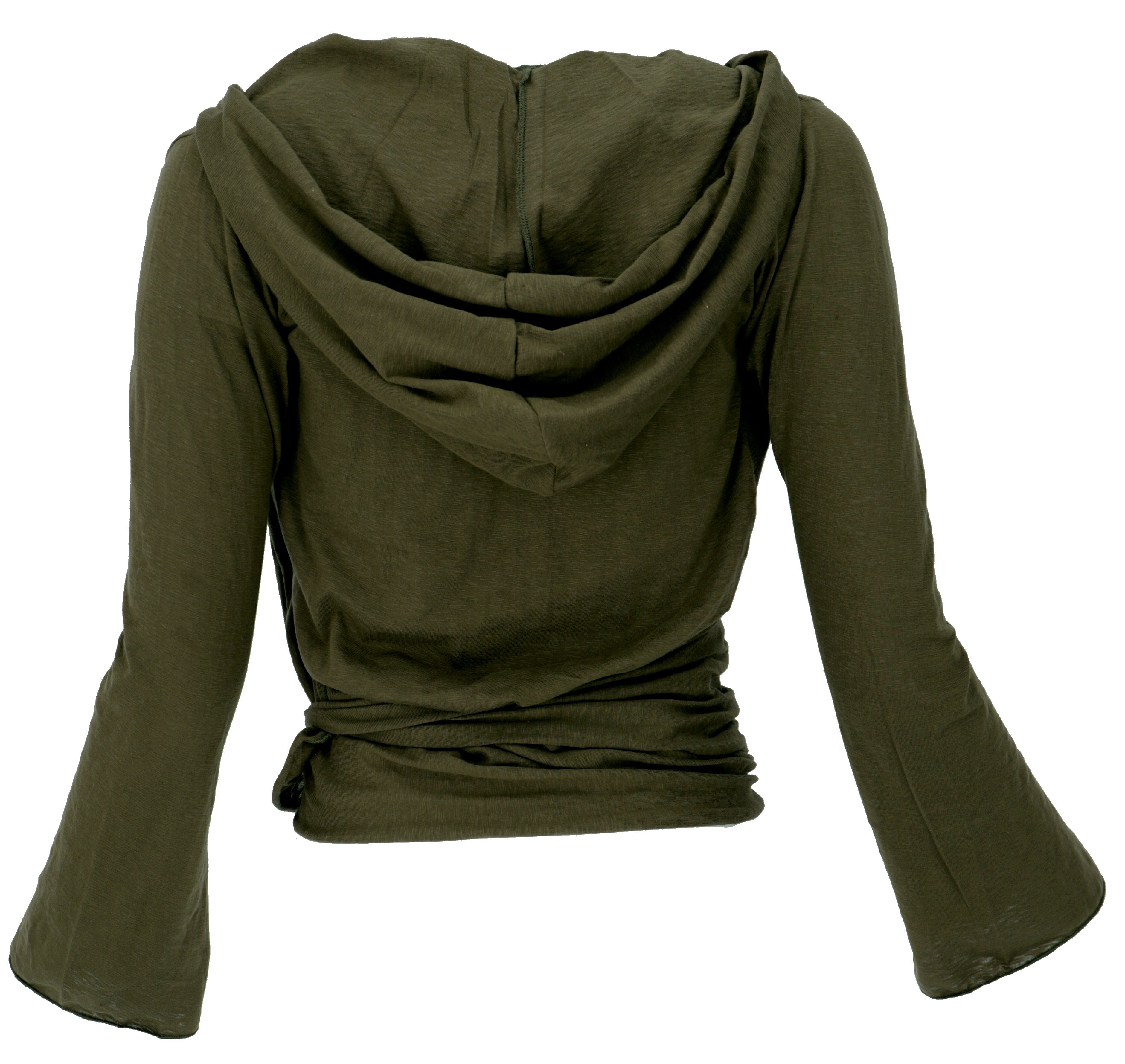Wickelshirt, alternative Yogashirt, Bekleidung olivgrün mit.. Guru-Shop Longsleeve Langarmshirt