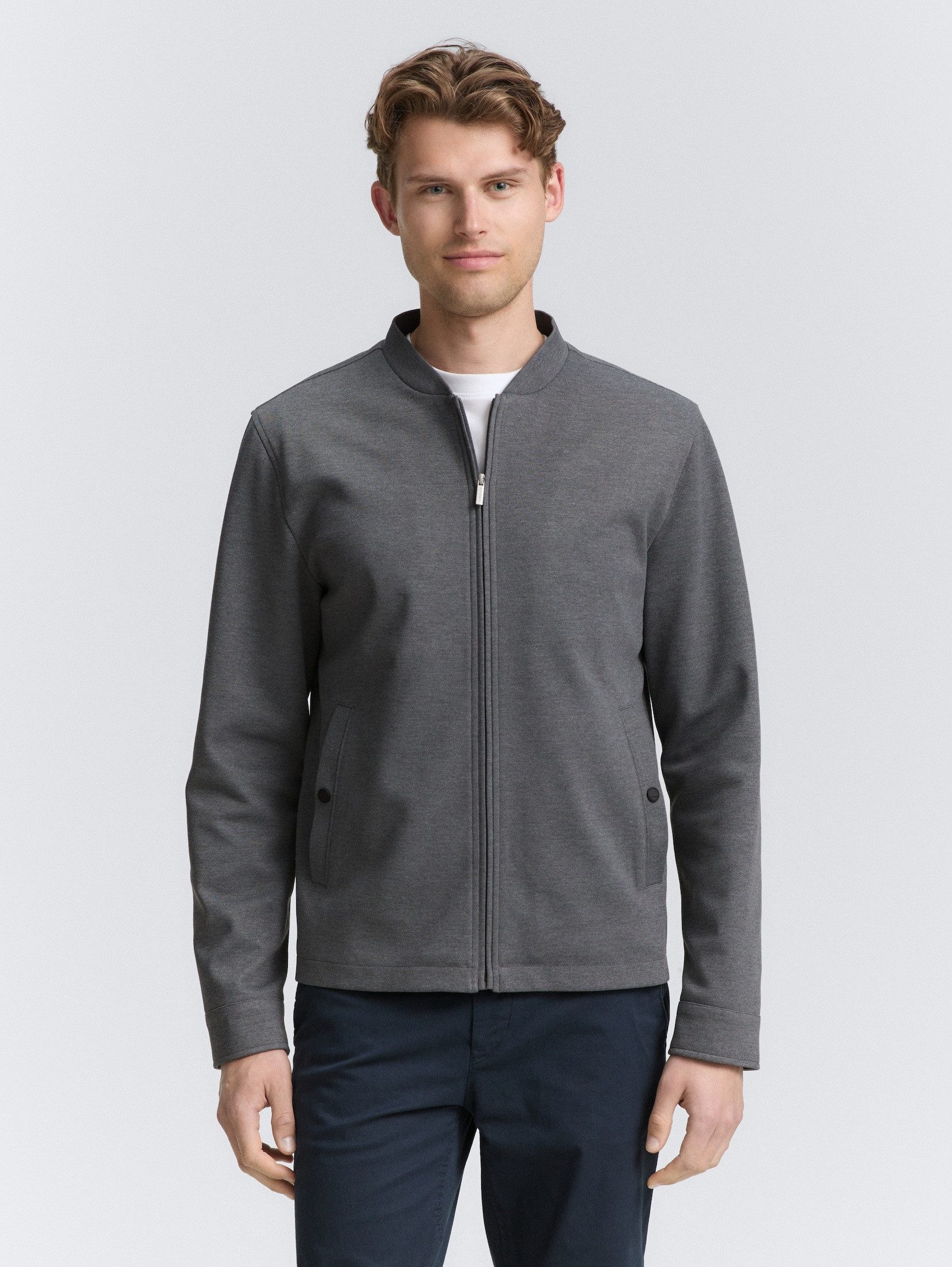 TOM TAILOR Sakko Piqué Blouson Jacke mit Bomberkragen Piqué Blouson Jacke mit Bomberkragen