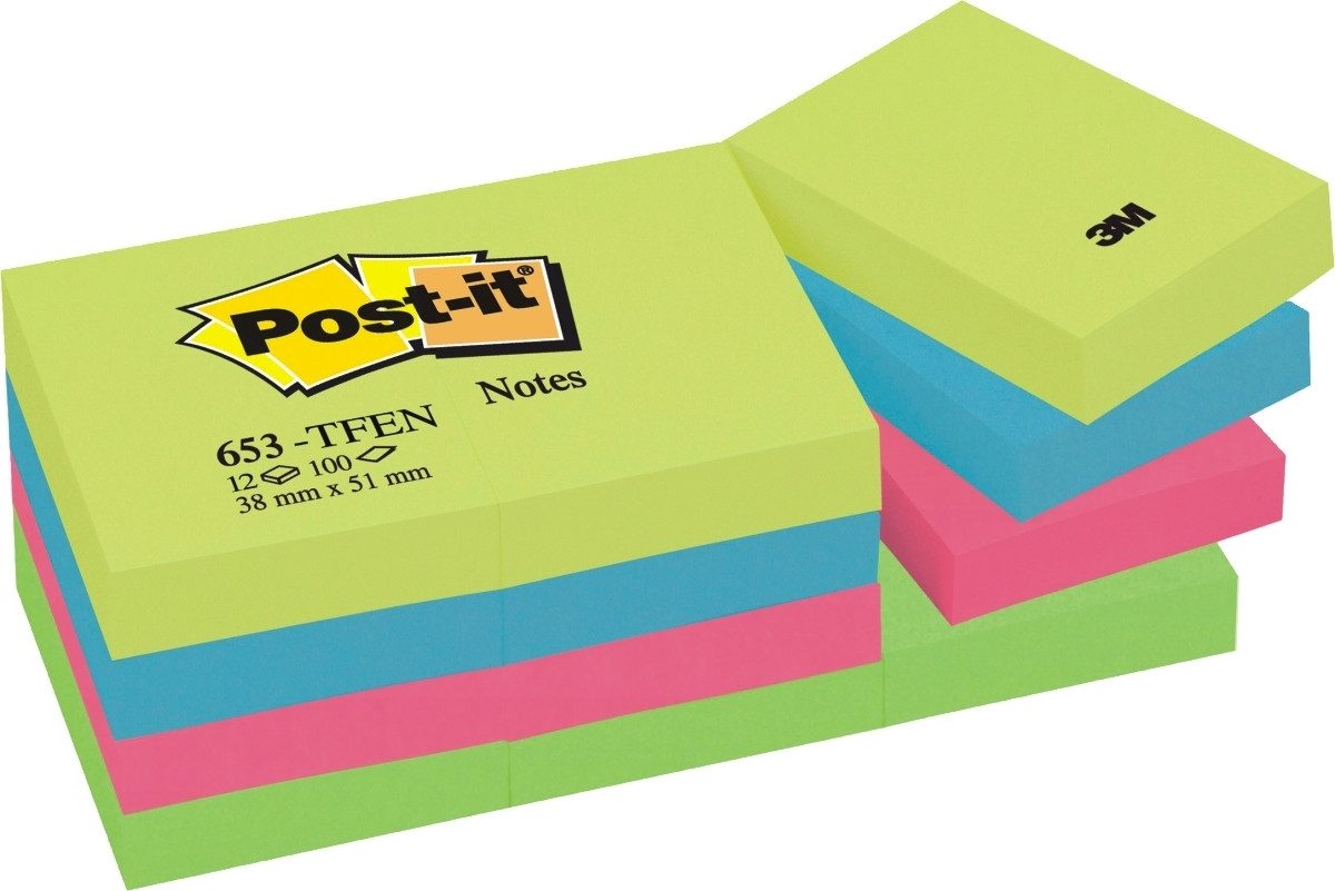Post-it Notes Haftnotizblock Haftnotiz Energetic Collection 38x51mm 100 Blattz 4 Farben VE=12 Blöck