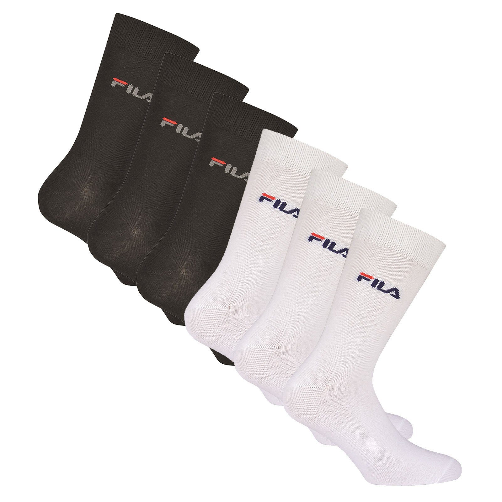 Fila Sportsocken Unisex Socks, Pack - Schwarz/Weiß 6er Strümpfe Crew Socken,