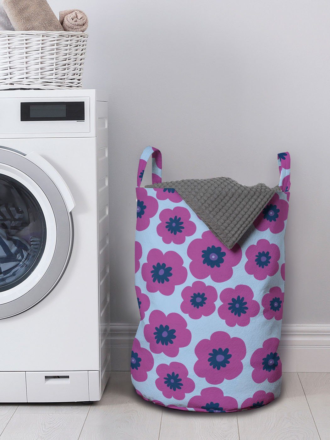 Beschwingt Hand Kordelzugverschluss Abakuhaus für Wäschekorb gezeichneter rosa Mohnblumen Griffen mit Wäschesäckchen Waschsalons,