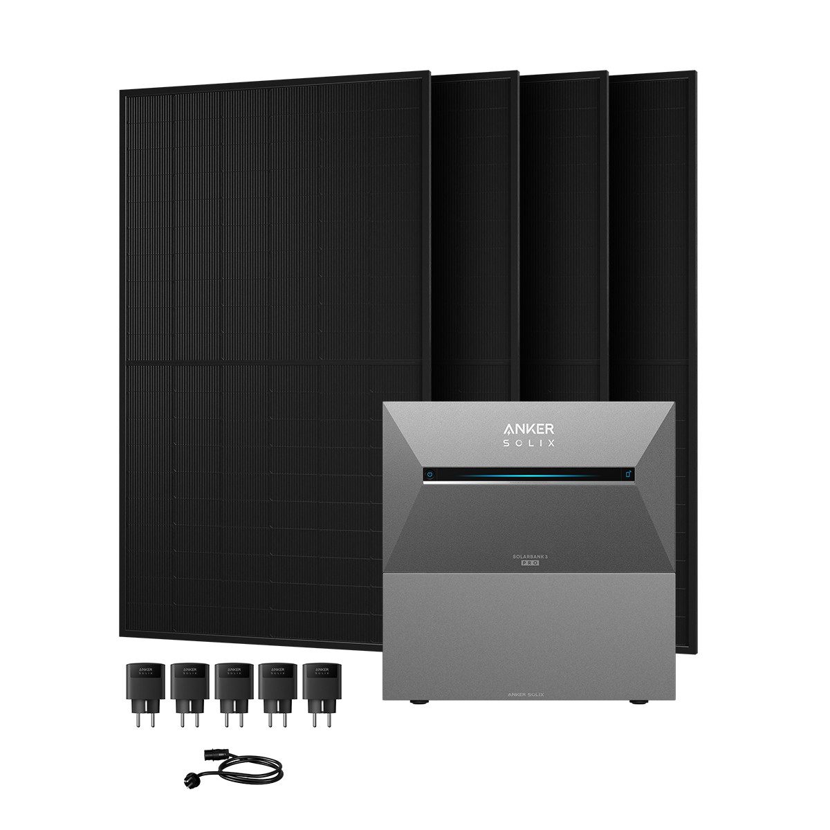 Anker Balkonkraftwerk 2000W Anker SOLIX Solarbank 3 E2700 Pro mit Zusatzsakku und Smart Plug, (5xSmart Plug und 4x 500Wp Solarmodule im Lieferumfang enthalten), Speicher mit integriertem Wechselrichter, All-in-One 2,668kWh Akku