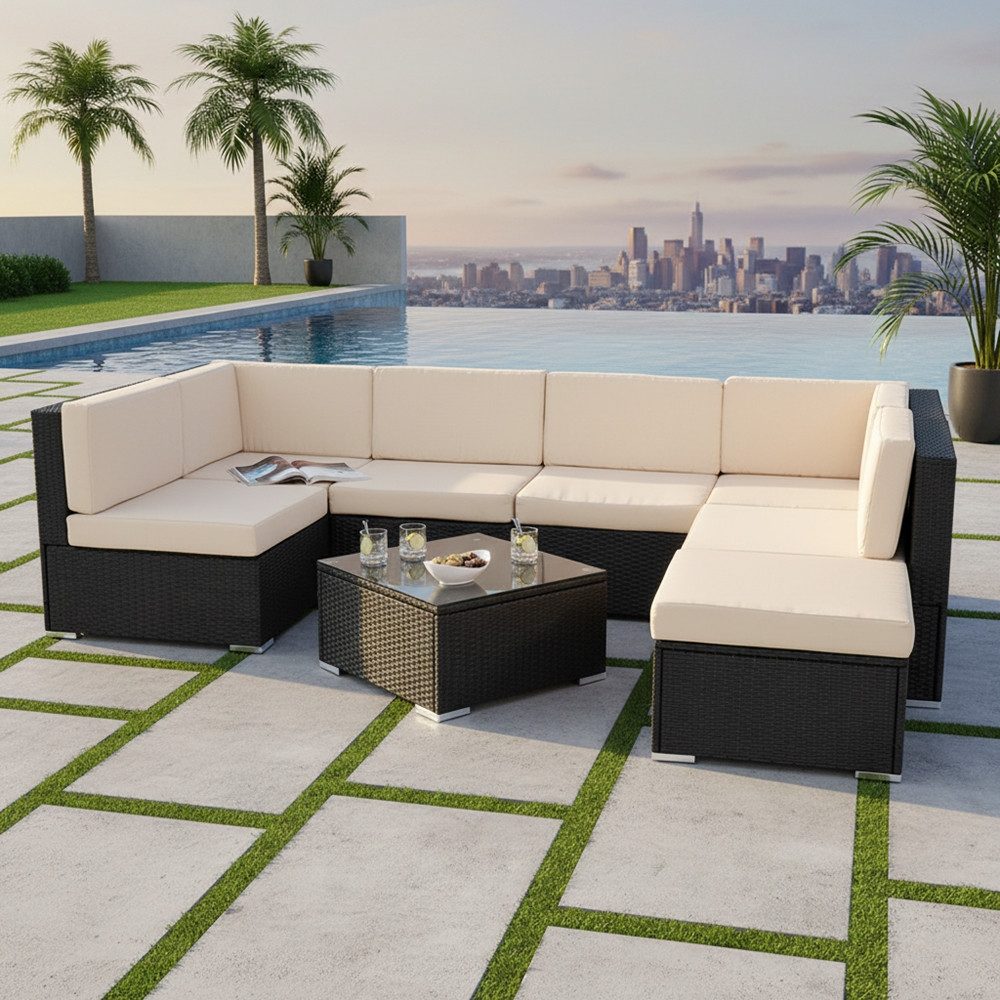 Melko Gartenlounge-Set Sitzgruppe Gartenlounge Sitzgarnitur Set aus Polyrattan XXL Lounge, (Set, Lounge), Kissen inkl. Reißverschluss, daher abnehm- und waschbar