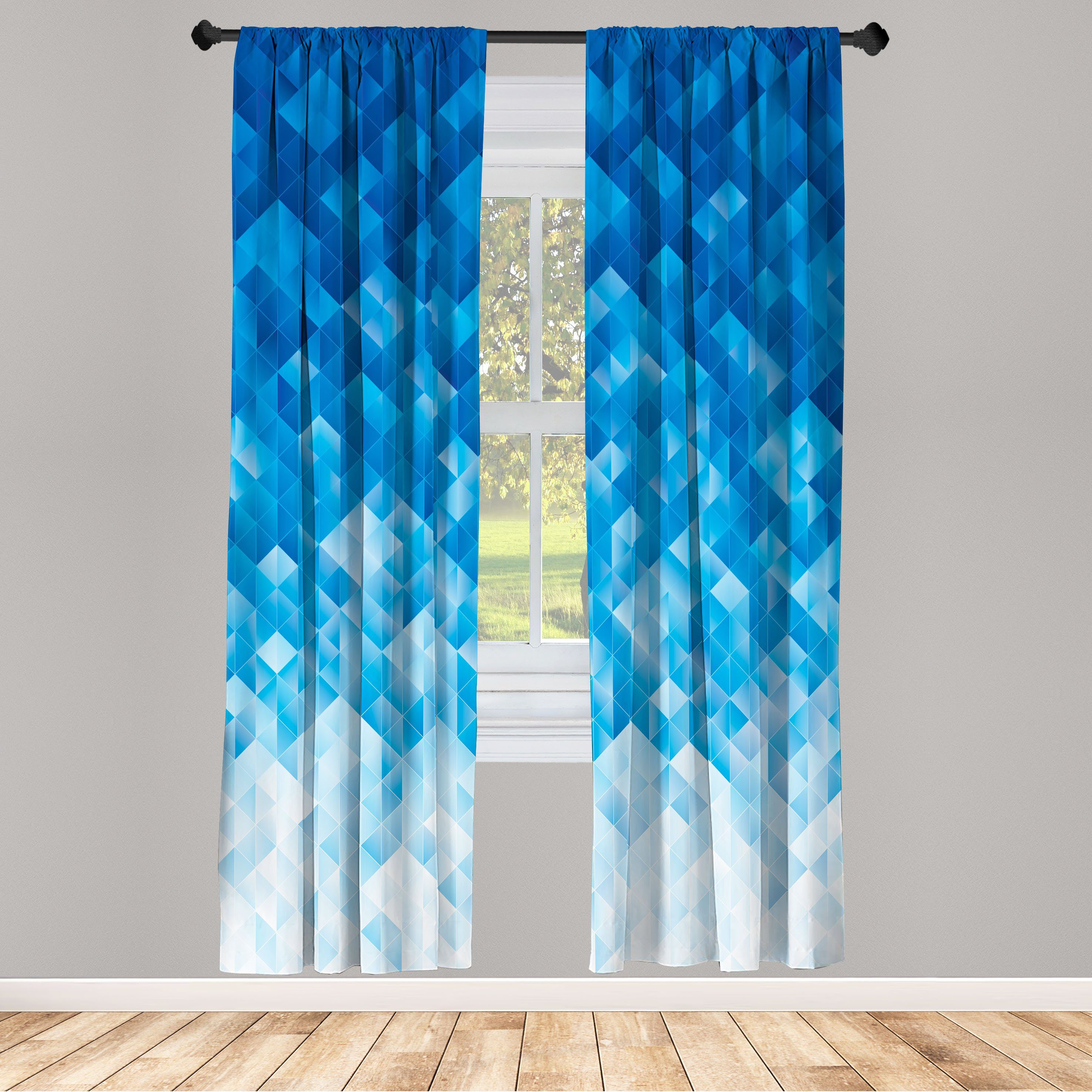 Gardine Vorhang für Blau Abakuhaus, Mosaik-Dreieck Microfaser, Dekor, Wohnzimmer Grafik Schlafzimmer
