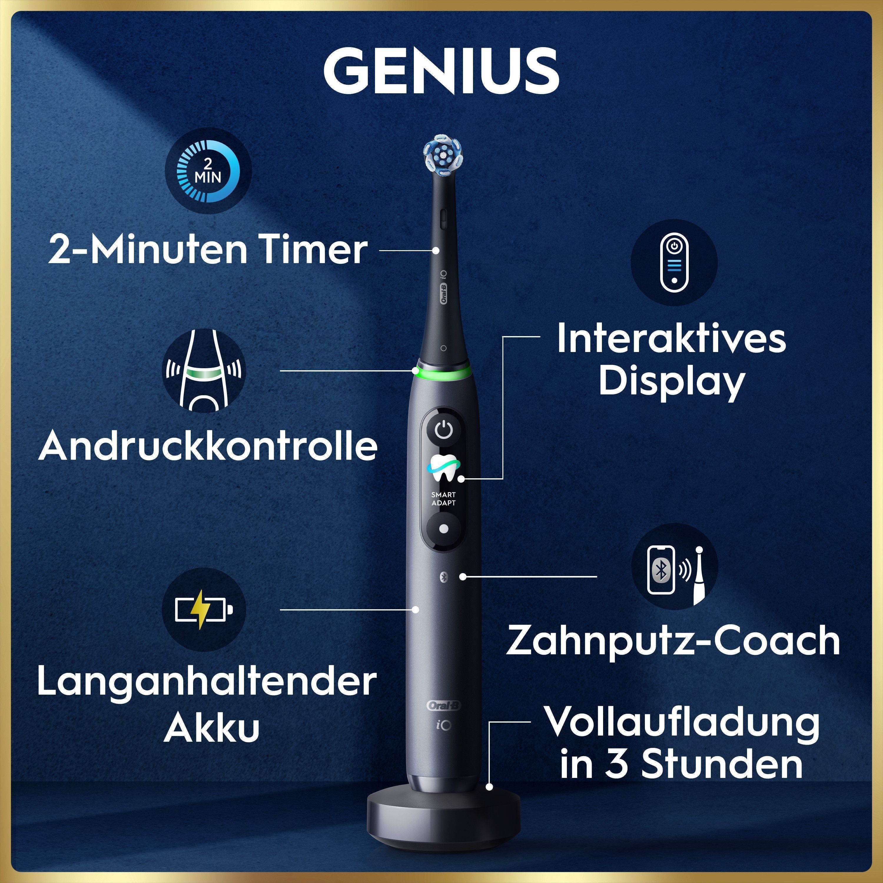 Oral-B Elektrische Zahnbürste iO 9 Duopack, Aufsteckbürsten: 3 St., mit Magnet-Technologie, 7 Putzmodi, Farbdisplay & Lade-Reiseetui – Bild 4 von 5