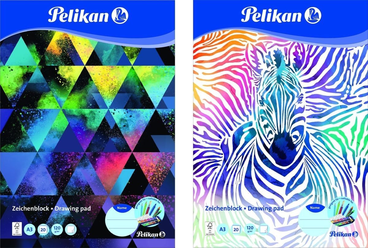 Pelikan Zeichenpapier Zeichenblock C3 32,4 x45,8cm 120g/qm 20 Blatt 2 Motive sortiert