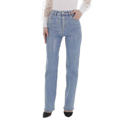 Ital-Design Straight-Jeans Damen Party & Clubwear (86359008) Destroyed-Look Glänzend High Waist Jeans in Blau