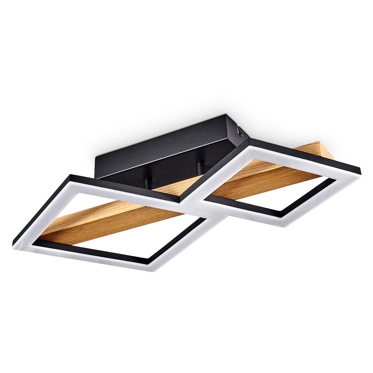 hofstein Deckenleuchte »Stoccareddo« Deckenlampe, Metall/Holz/Kunststoff, Schwarz/Natur/Weiß, 3000 Kelvin, Leuchte mit Balken aus Echtholz, 1150 Lumen, 1xLED 19 Watt