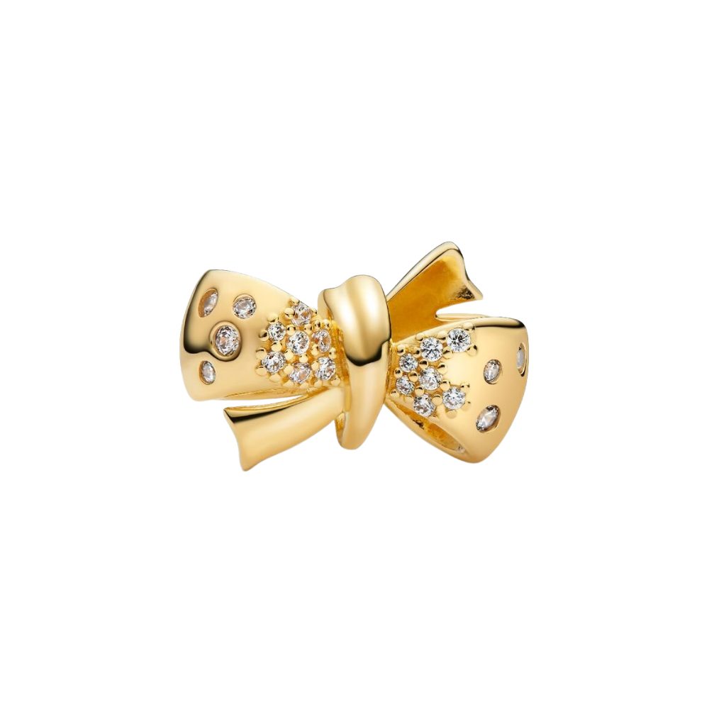 Pandora Charm Kugel PANDORA MOMENTS Charm Funkelnde Schleife Vergoldet 763442C01