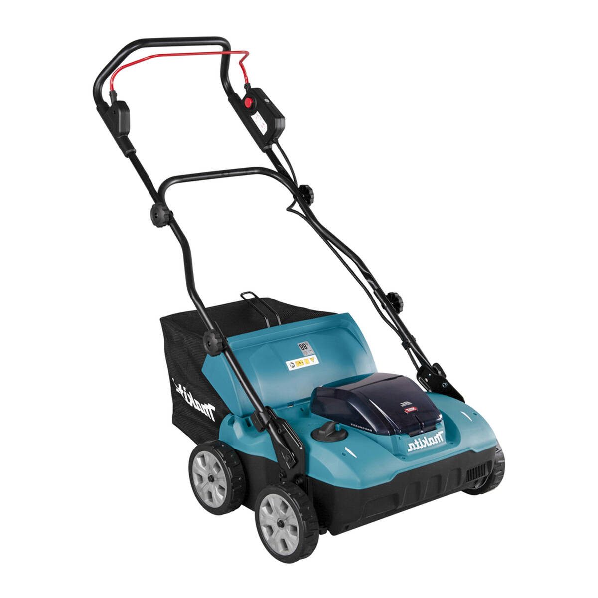 Makita Akku-Vertikutierer UV001GZ, (Sologerät, inkl. Lüfterwalze, Messerwalze, Steckschlüssel, Bedienungsanleitung), XGT, 38 cm Arbeitsbreite, 50 Liter Fangkorb