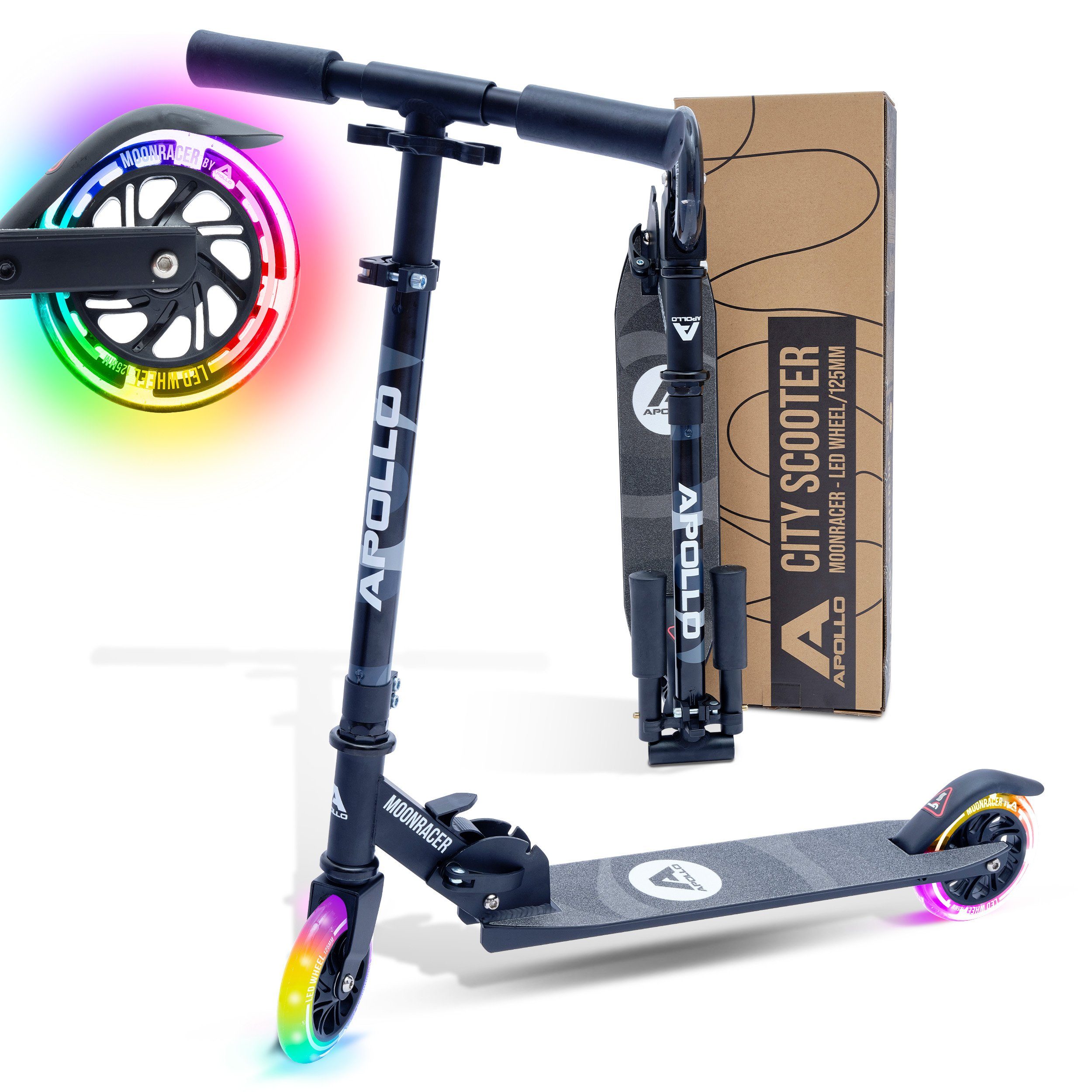 Apollo Cityroller LED City Scooter Moonracer für Kinder - 125 mm Tretroller, Kinderroller ab 4 Jahre klappbar und höhenverstellbar